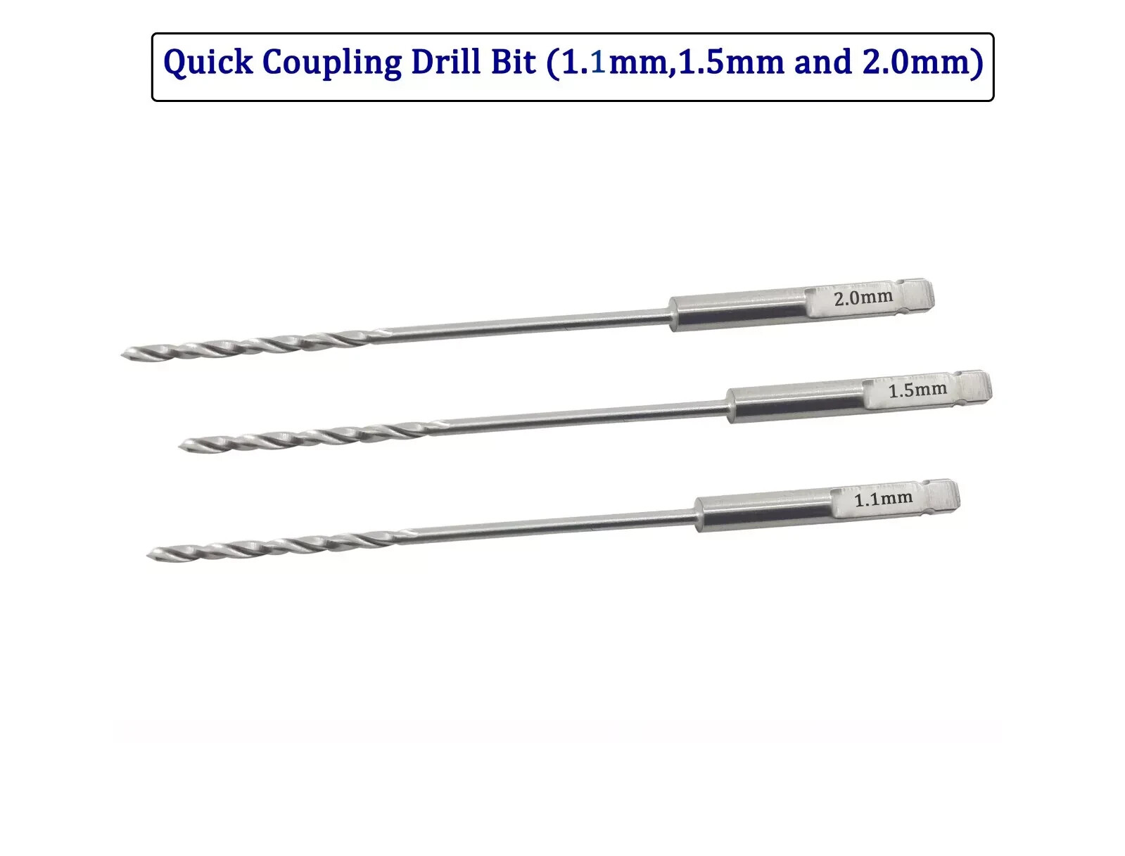 Quick Coupling Drill Bit (1.1mm,1.5mm & 2.0mm)x100mm Set of 6pcs Veterinary SS