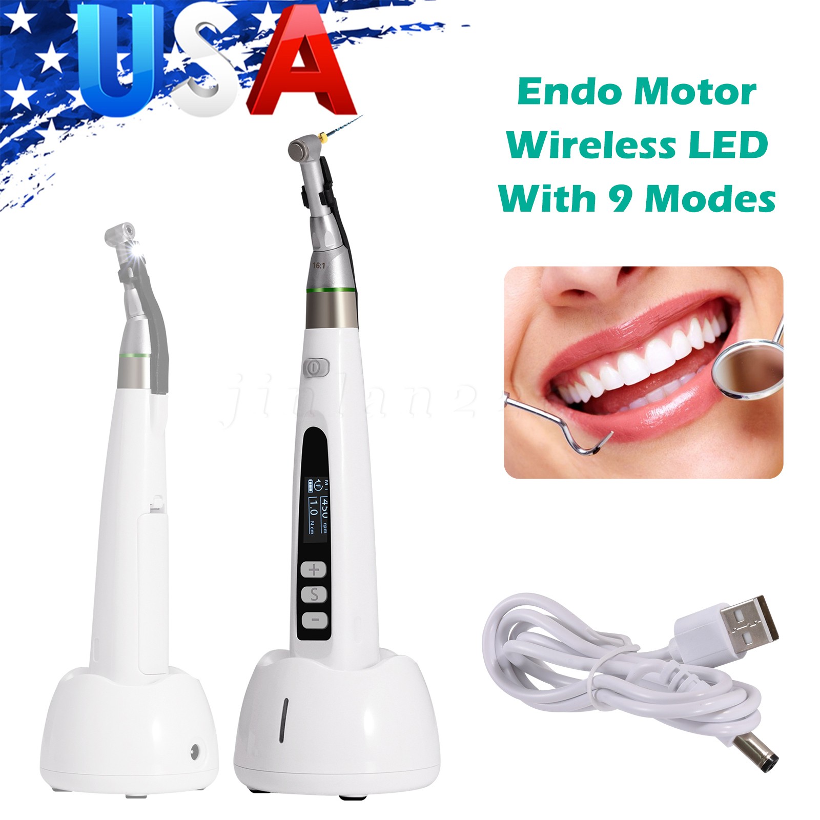 Cordless Endo Motor Handpiece w/ LCD Display, Auto Reverse & Portable