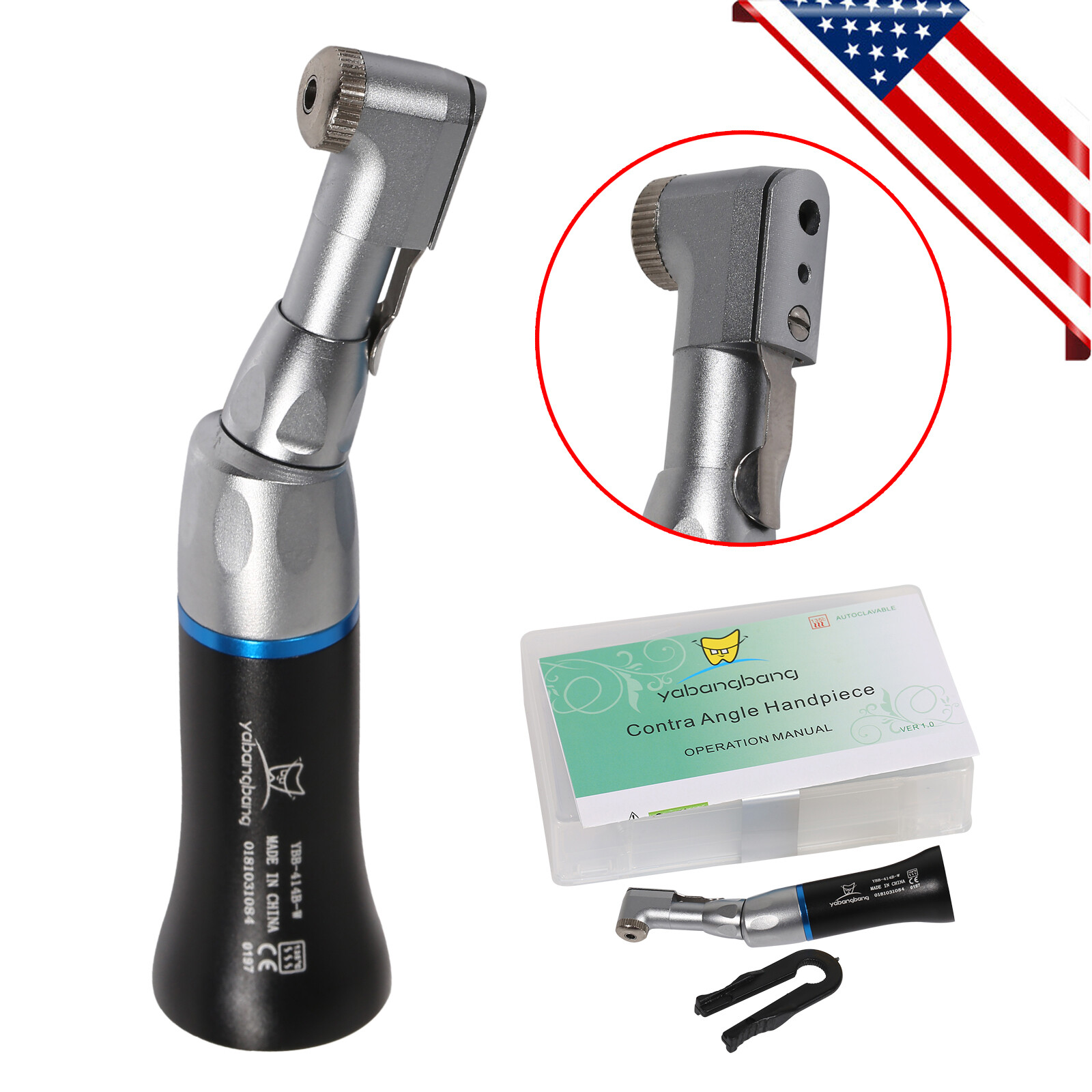 1-10 NSK Style Dental Low Speed Handpiece Contra Angle Latch E-Type Black US-OR