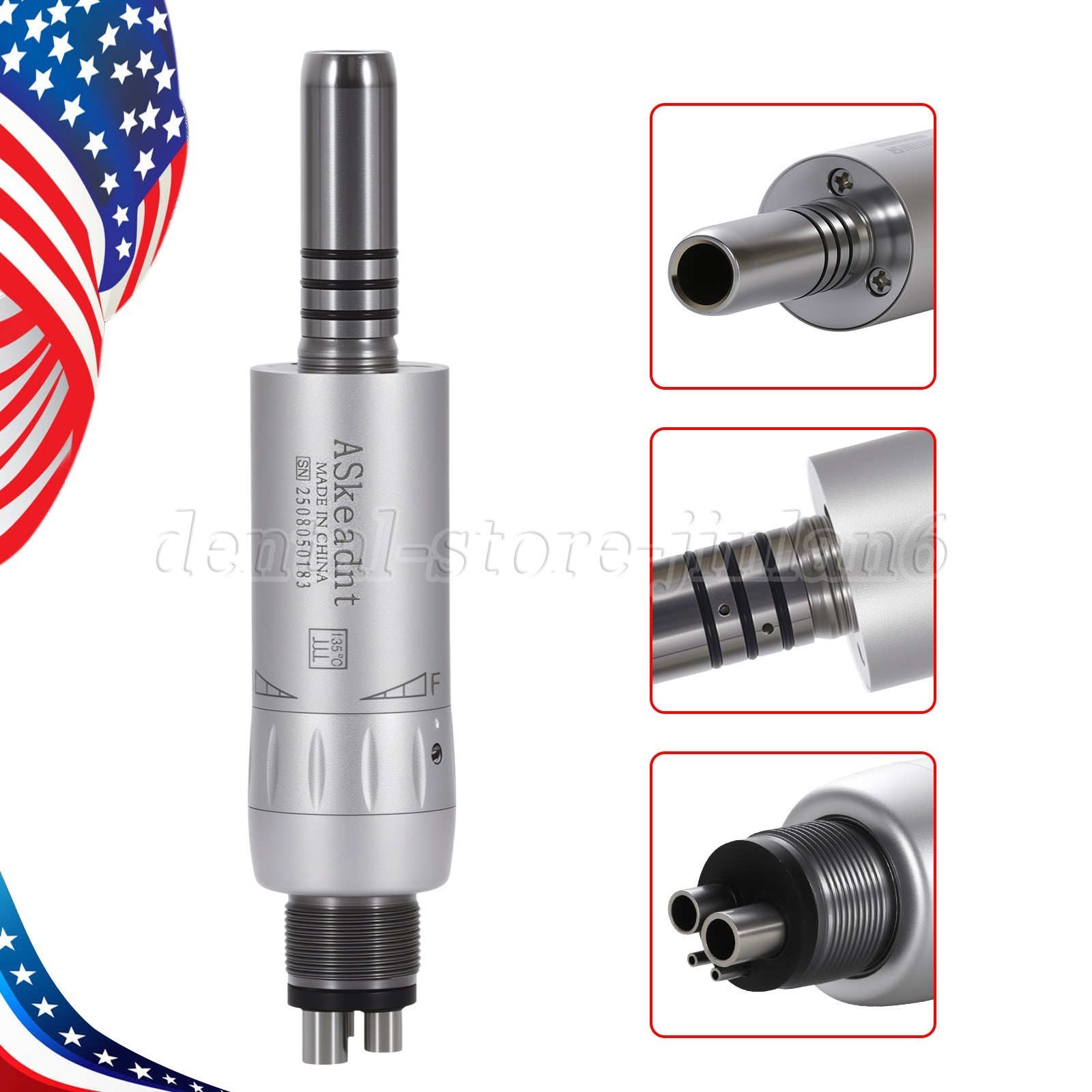 ASkeadnt Dental Inner Channel Slow Low Speed Air Motor Handpiece 4 Holes E-type