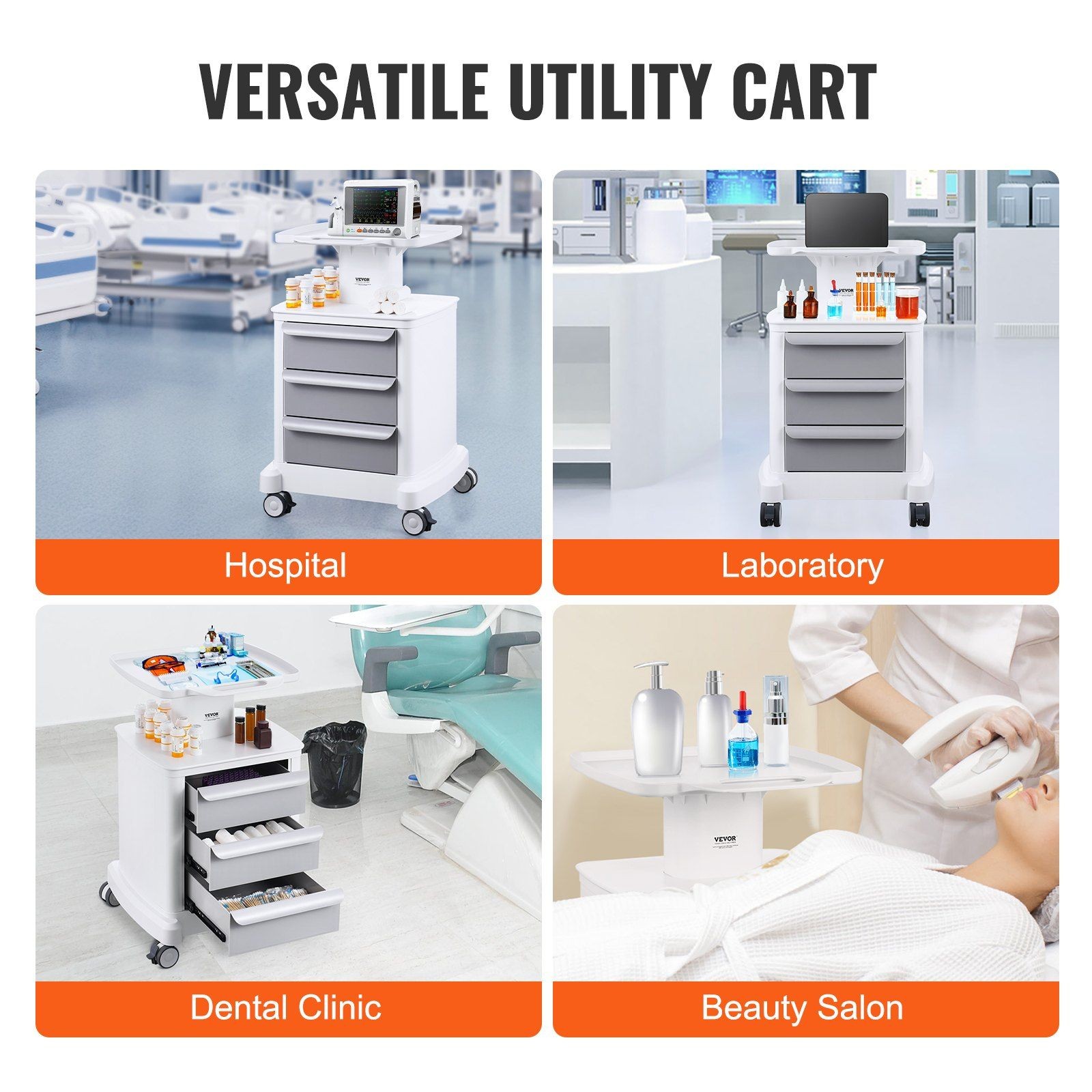 Mobile Medical Cart: 4-Tier ABS Lab Utility Cart with Locking Wheels & Drawers