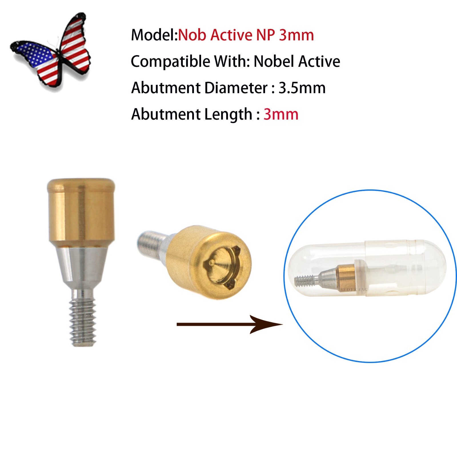 US Nobel Biocare NP-NA353 Abutment Set – 5 Grade Titanium, PEEK, Retention Caps