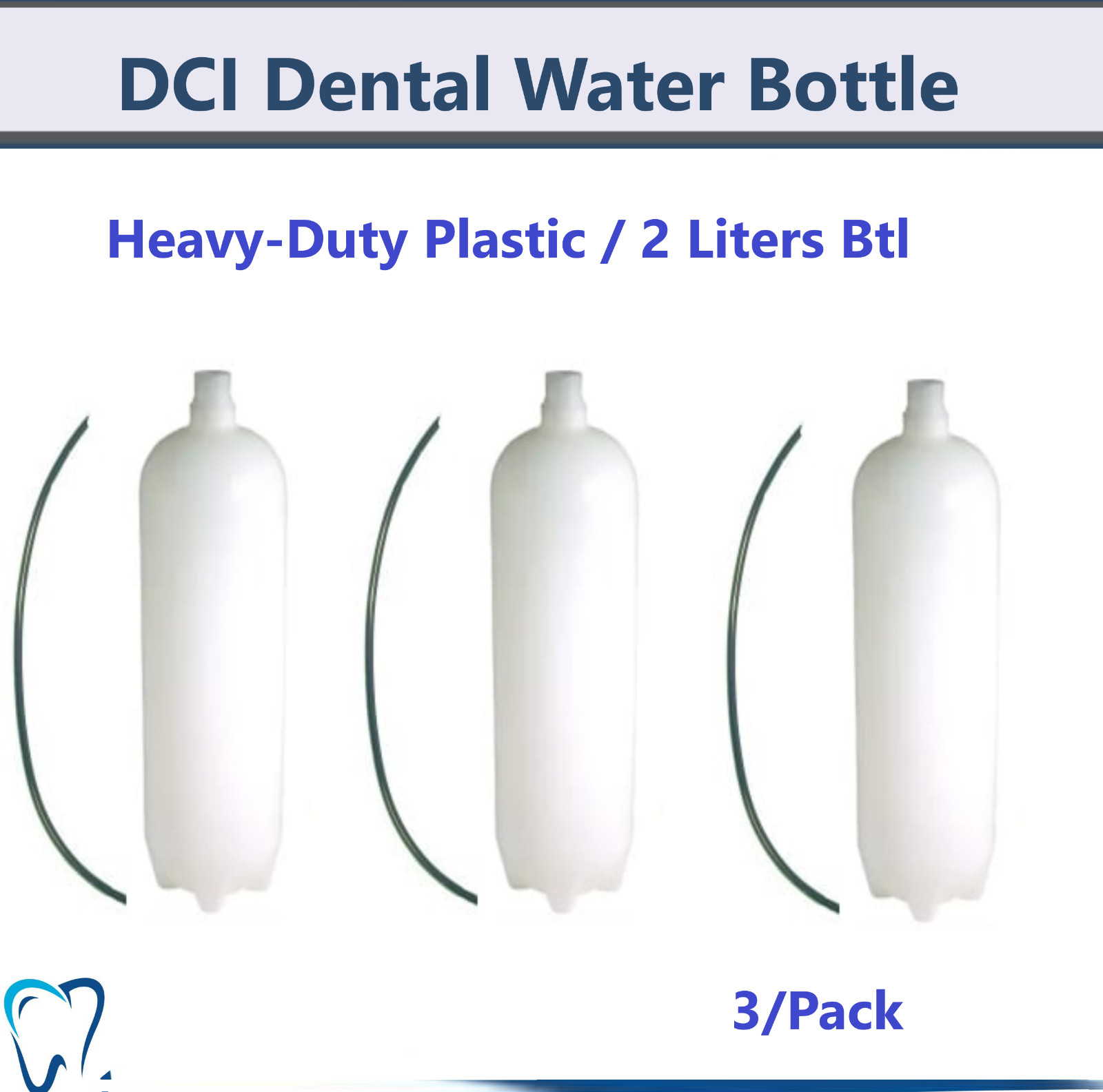 3/Pk Dental Water Bottles Heavy-Duty Plastic 2 Liter W/ Cap & Tube PN6932 /8164