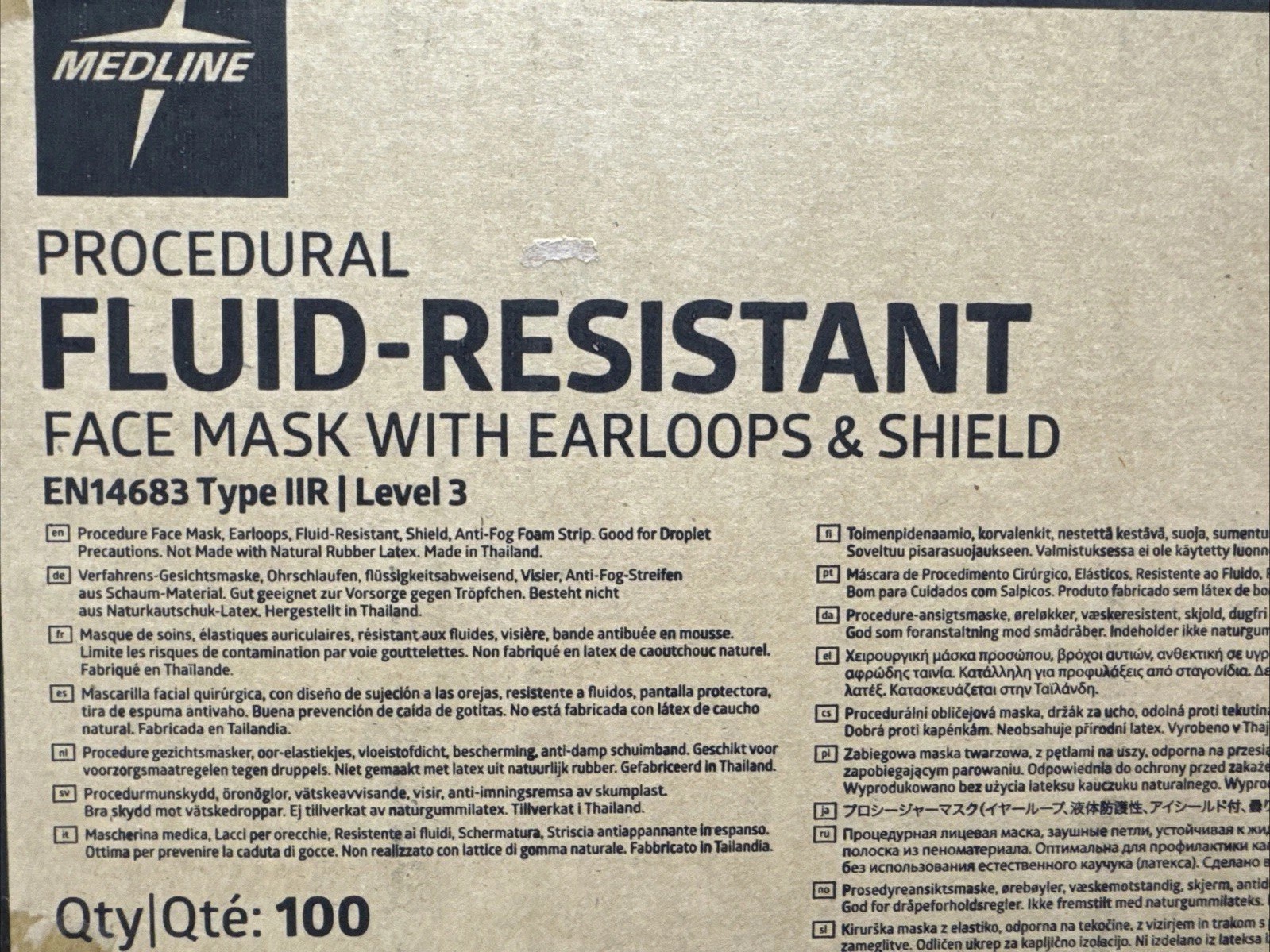Medline Level 3 Fluid-Resistant Face Mask w/ Shield, EL REF NON27410EL, 100/Case