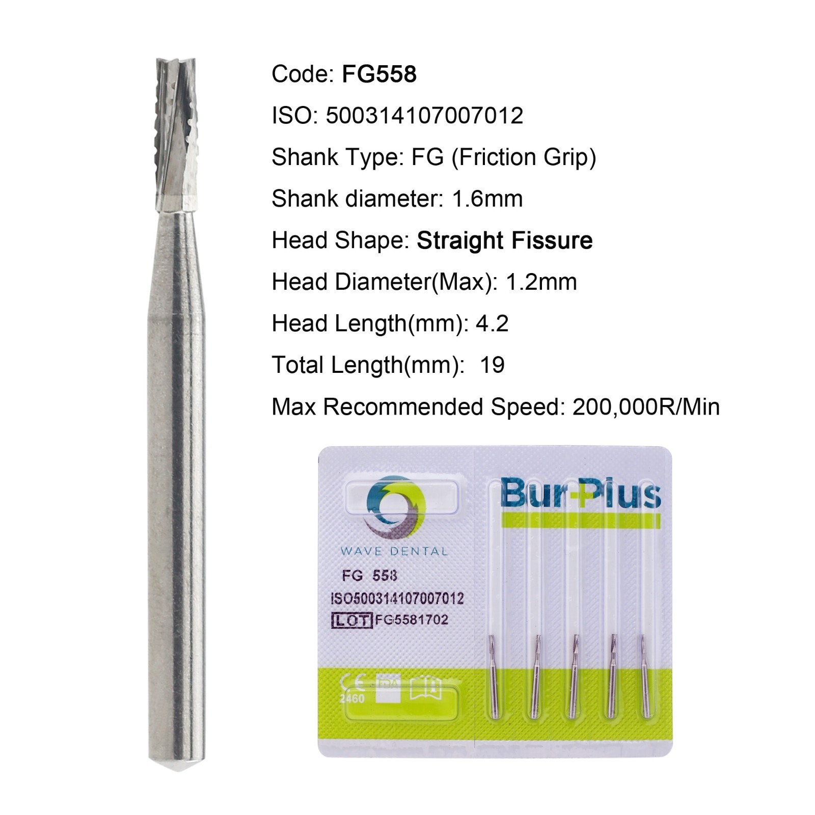 Wave Dental Carbide Burs 25mm Surgical FG SURG 557 557L Friction Grip FG 19mm