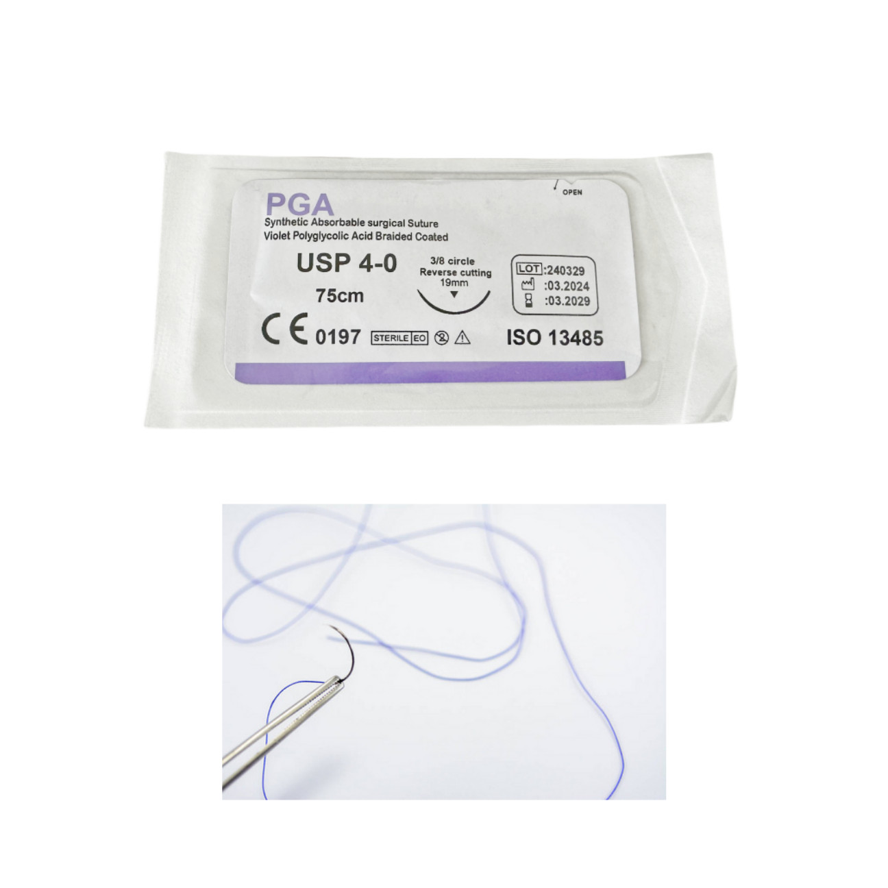Dental Oral Surgical Suture Violet PGA 4-0 75cm 3/8 Reverse cutting