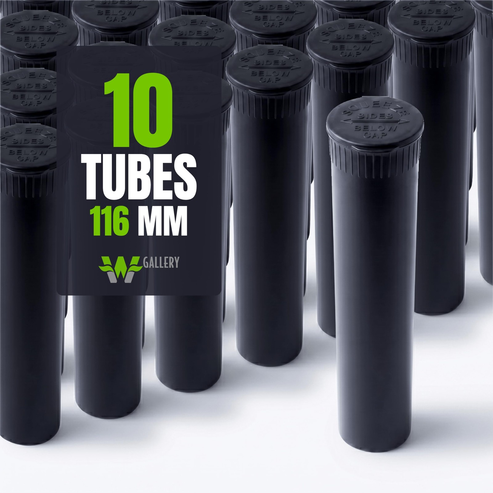 W Gallery 10 Black 116mm Open Cap Pop Top Tubes – 10 Count (Pack of 1),