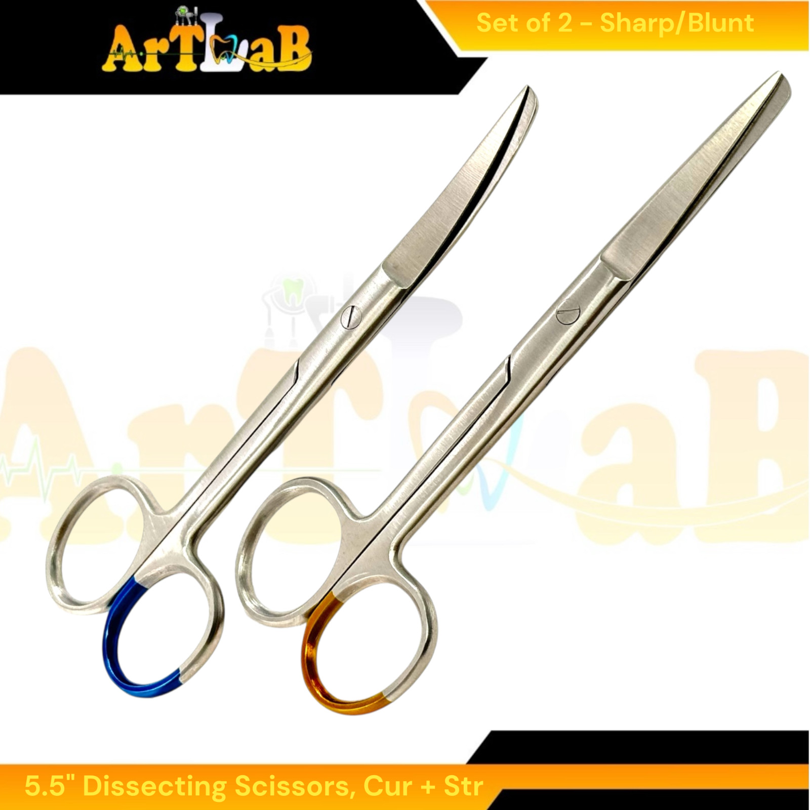 5.5in Dissecting Scissors Cur+Str, Blunt/Sharp Tips – Veterinary Lab Shears -1pc