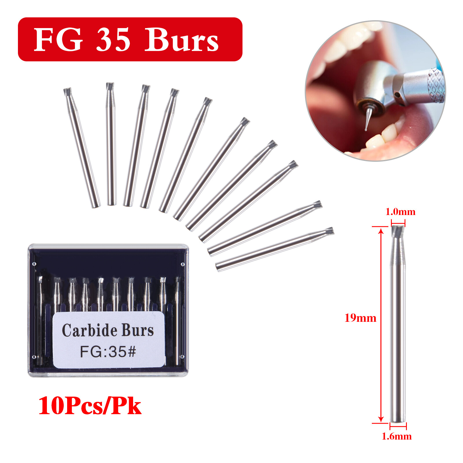 Dental Tungsten Carbide Burs FG Inverted Cone FG-35 For High Speed Handpiece ns