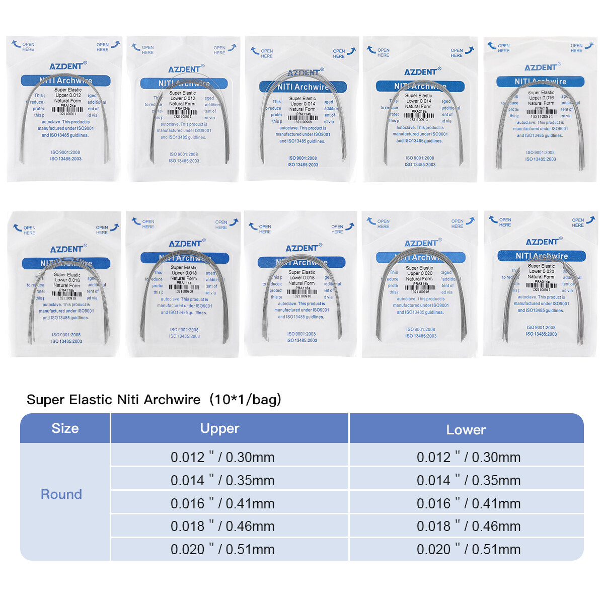 AZDENT Dental Orthodontic Round Arch Wires Super Elastic Niti Nature Form