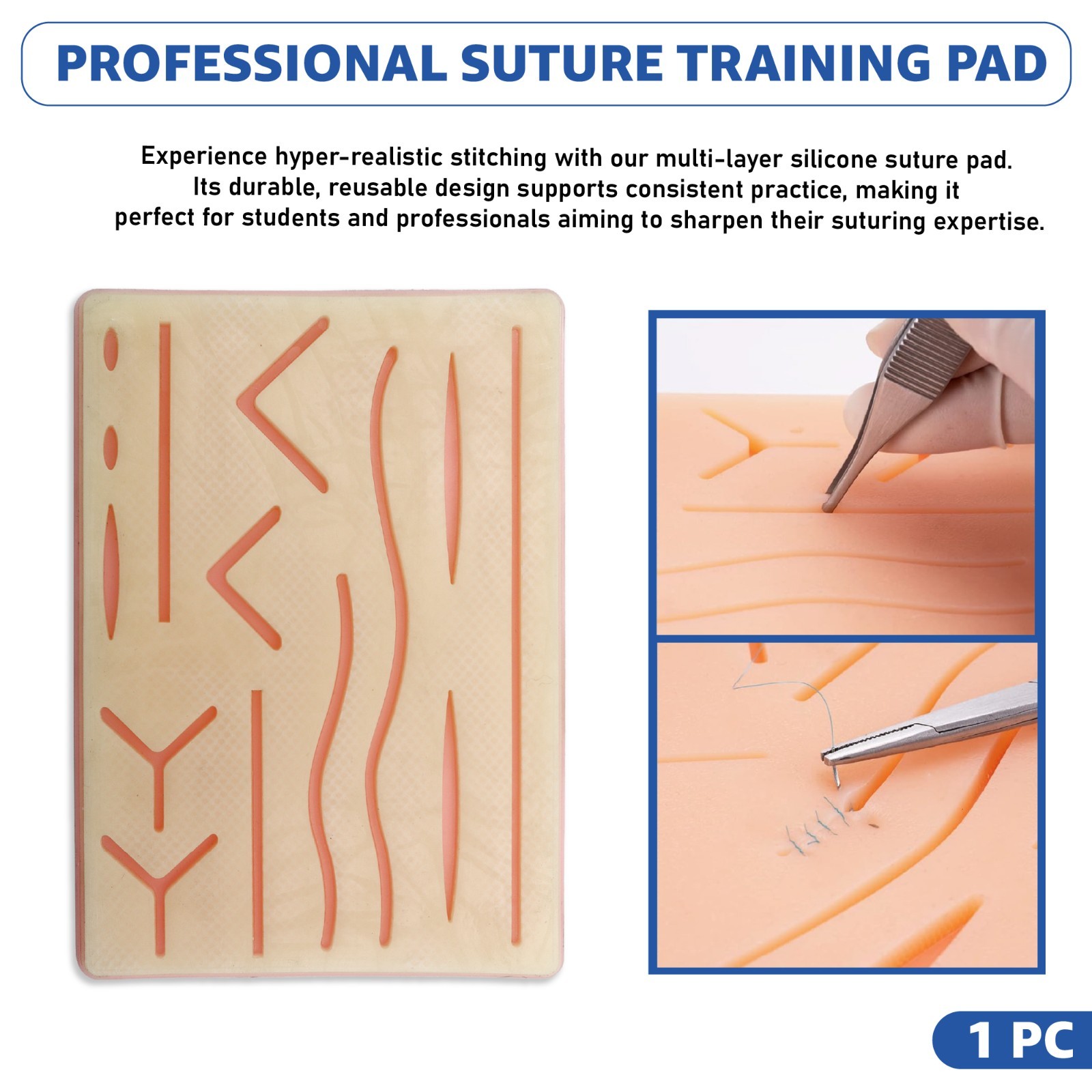 20 Pcs Suture Kit with Scissors Needles and Thread Silicon Pad Student Training