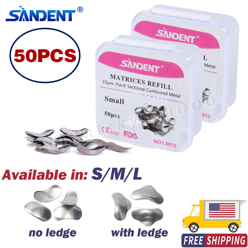 50* Dental Metal Matrices Matrix Band Sectional Contoured Refill S/M/L 35μm