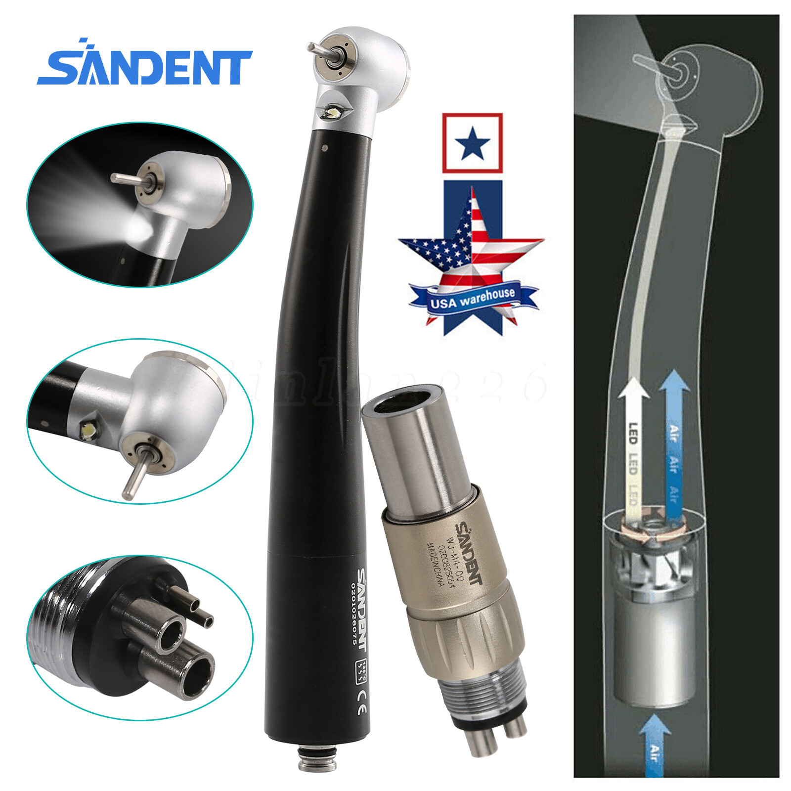1-10PCS Dental High Speed LED E-generator Handpiece 3 Spray+4Holes Quick Coupler