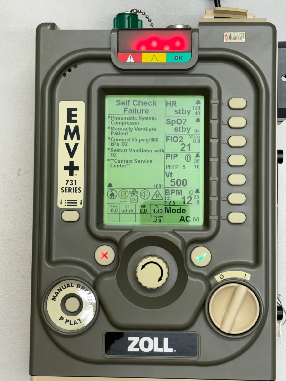 ZOLL EMV+ 731 Series Portable Ventilator – Parts/Repair – No Battery