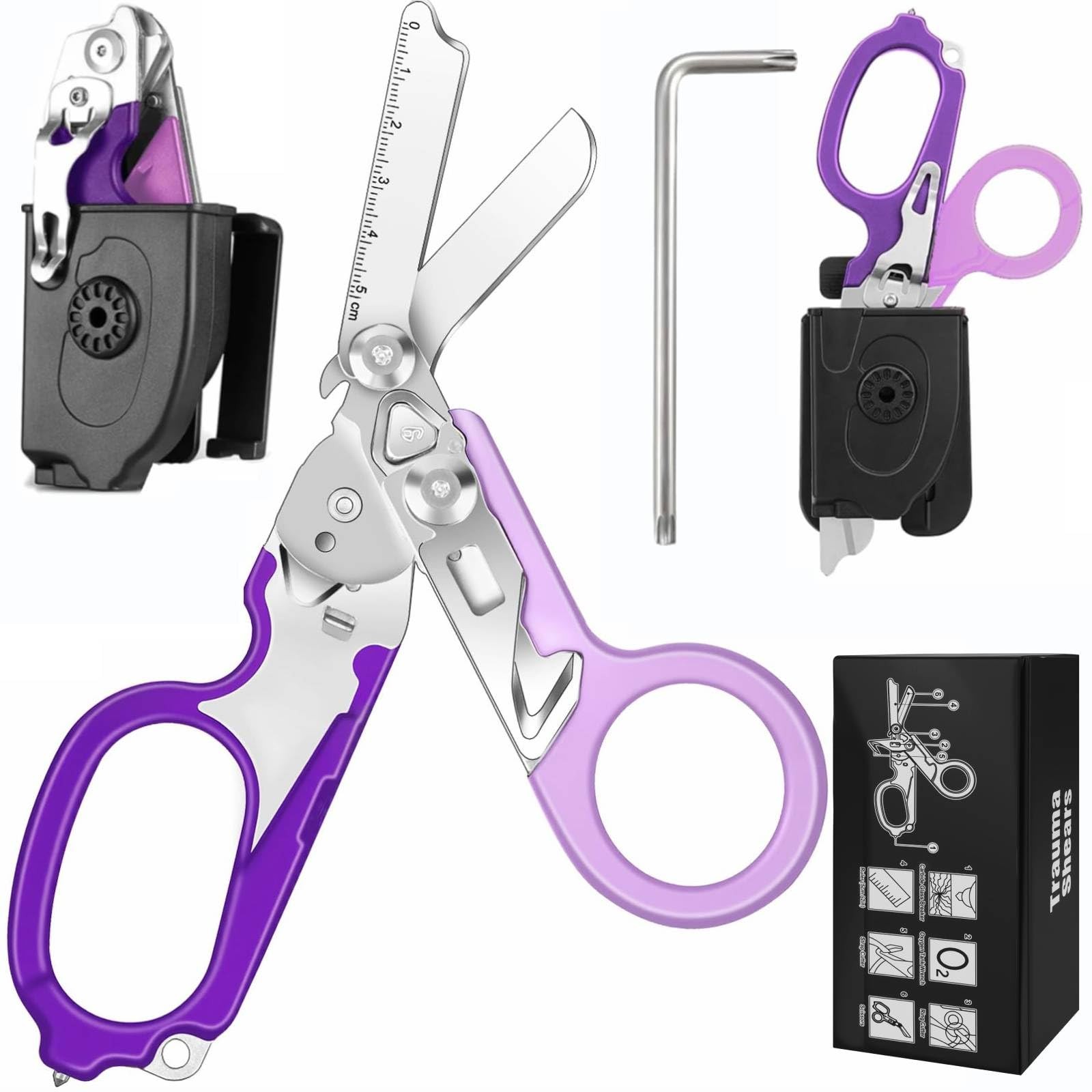 6 in 1 Multi-function Foldable Trauma Shears with Compatible Holster, Outdoor…