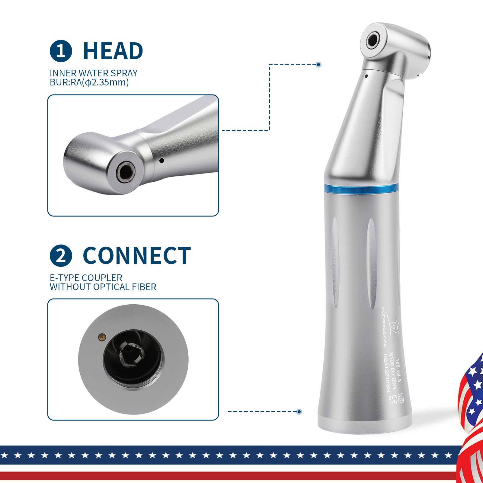 NSK Style Dental Inner Water Spray Push Button Contra Angle Low Speed Handpiece