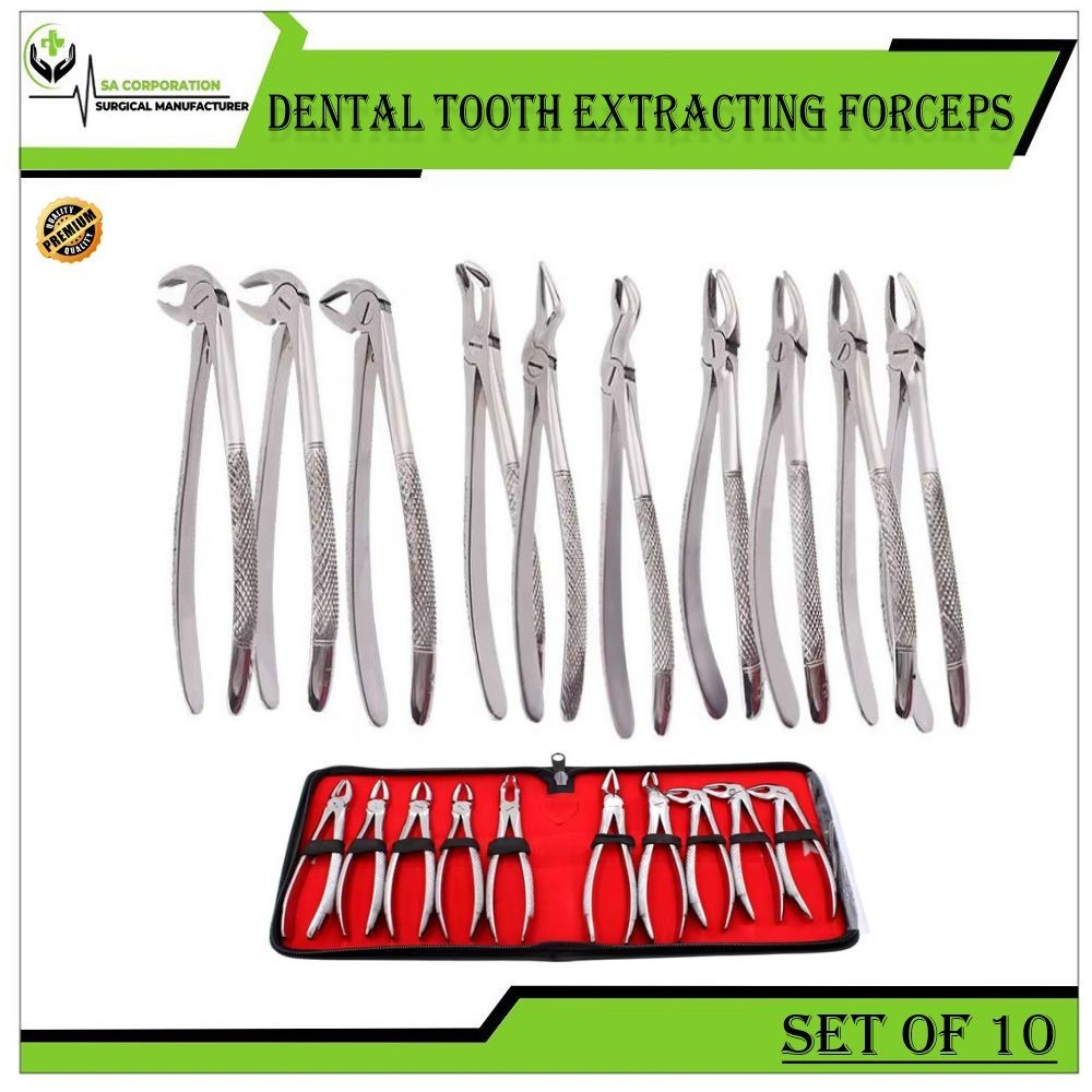 Premium Dental Extracting Forceps Tooth Extraction Instruments Set Of 10 pcs