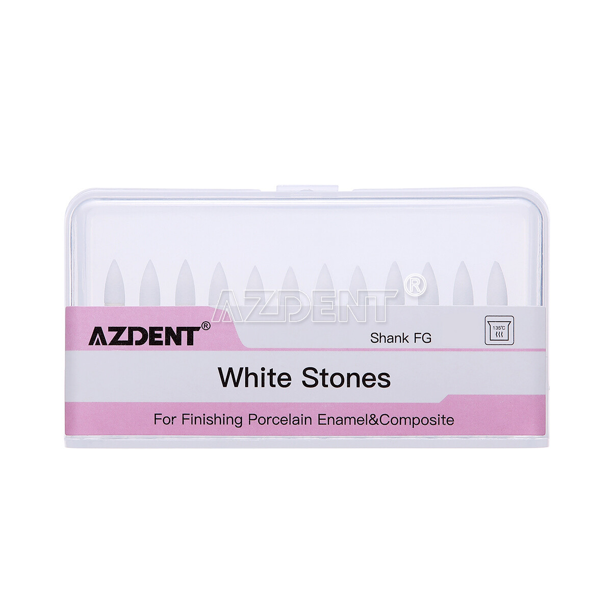 AZDENT Dental White Stone Polishing Burs Flame Mounted FG Abrasion Point Burs