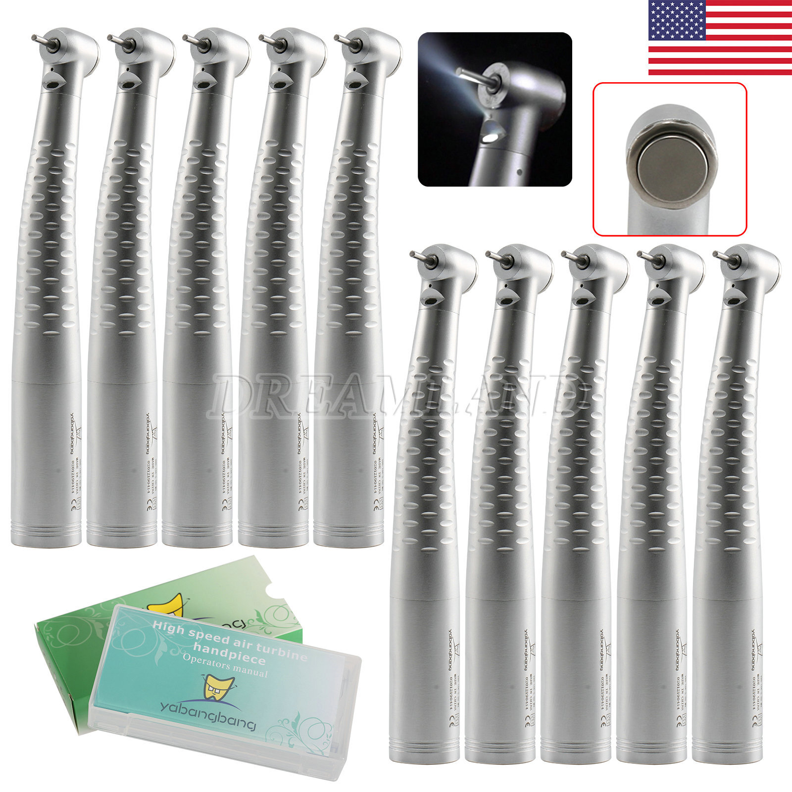 Dental Fiber Optic LED High Speed Handpiece Push Button 4/6 Hole KaVo Style