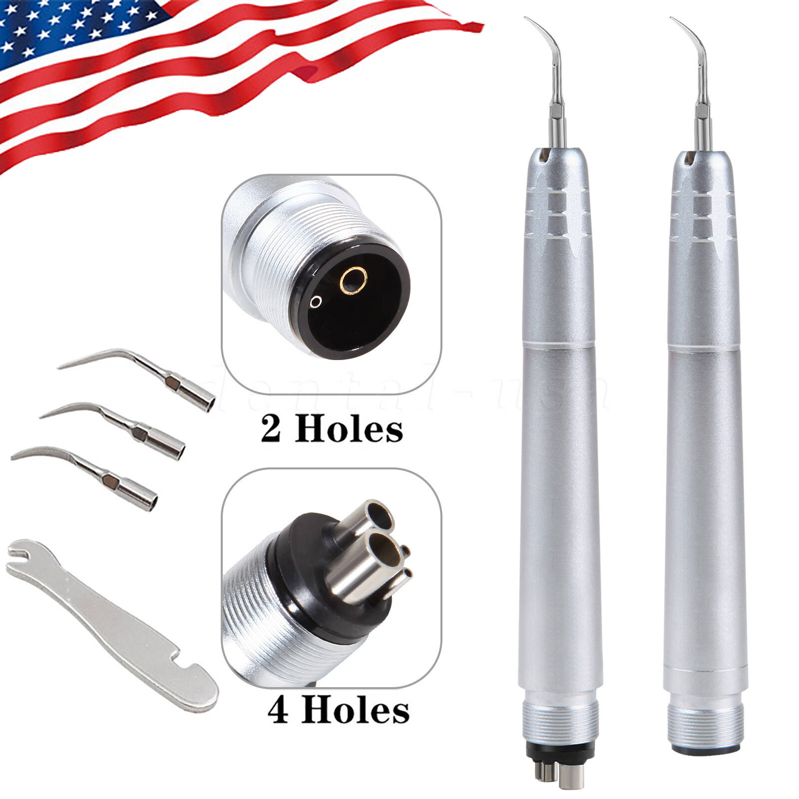 Dental Piezo Ultrasonic Air Scaler Handpiece Hygienist 2/4 Holes With 3 Tips