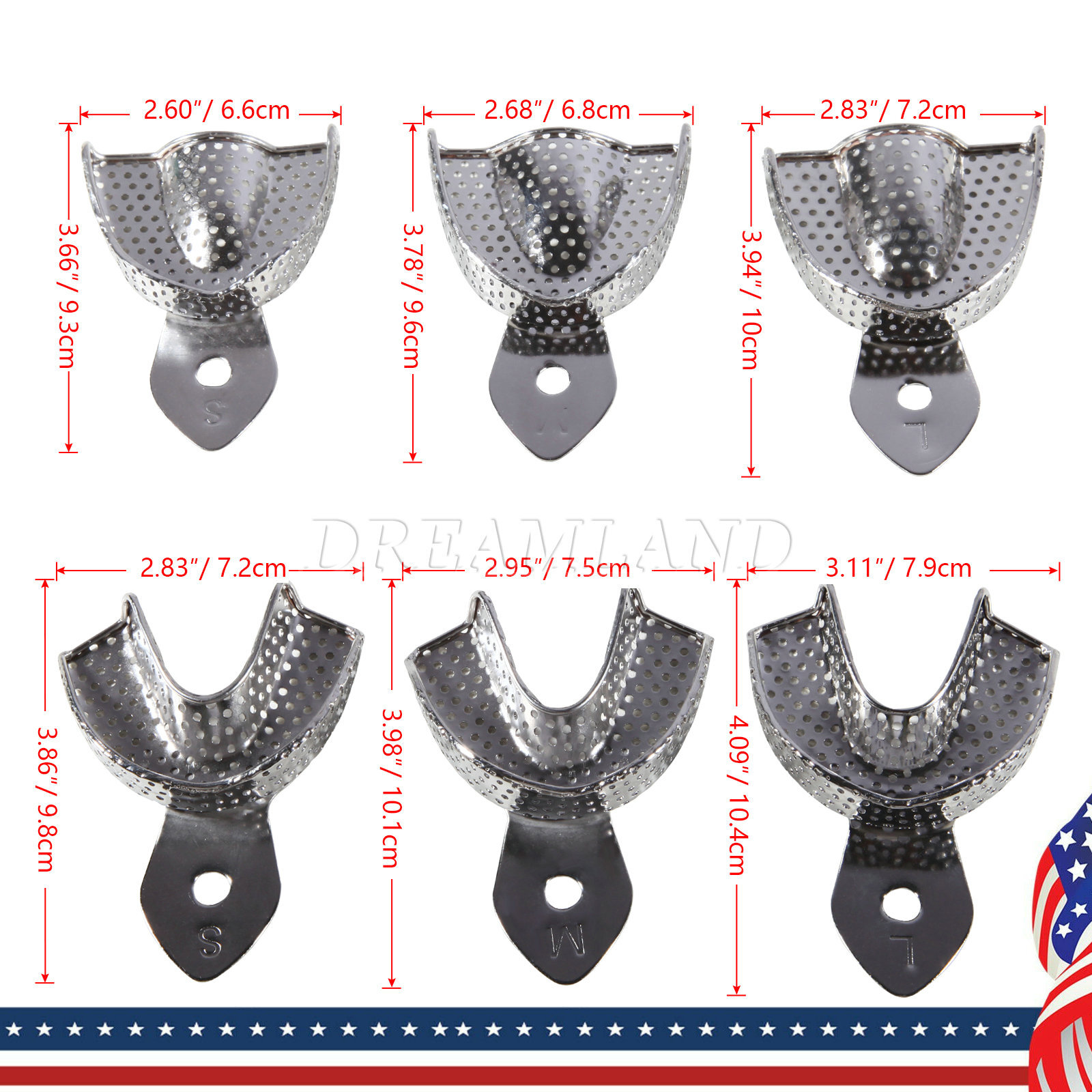 6 Pcs Perforated Metal Dental Impression Trays Set Edentulous Instruments CE