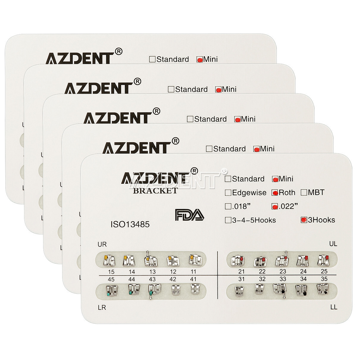 10 Packs Brackets Metálicos de Ortodoncia Dental Mini Roth .022 Ganchos 3 AZDENT