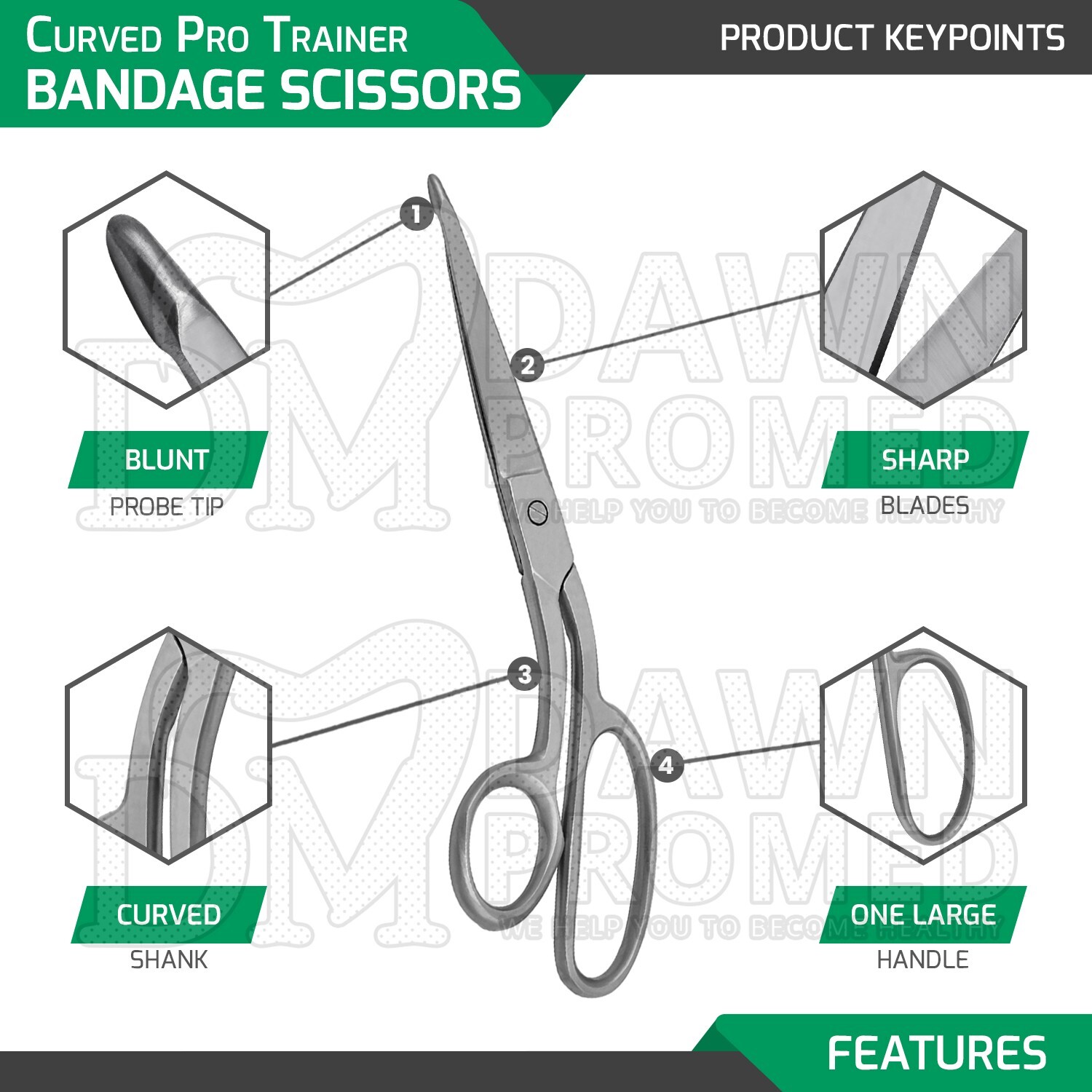 Pro Trainer Bandage Scissors 9.25″ Curved Nursing Paramedic First Aid Instrument