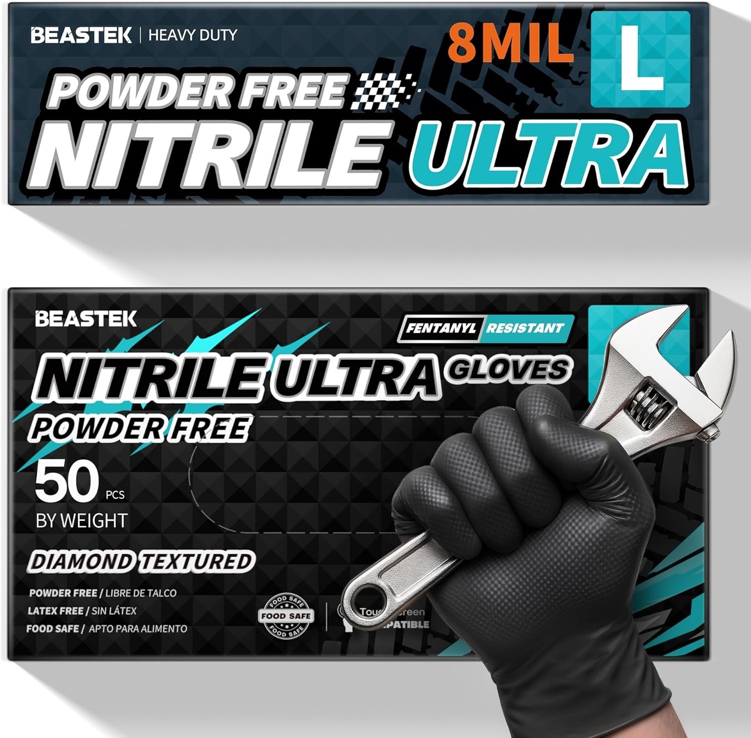 Professional Nitrile Gloves, 8Mil, Latex-Free, Chemical Resistant, 50 Pcs Black