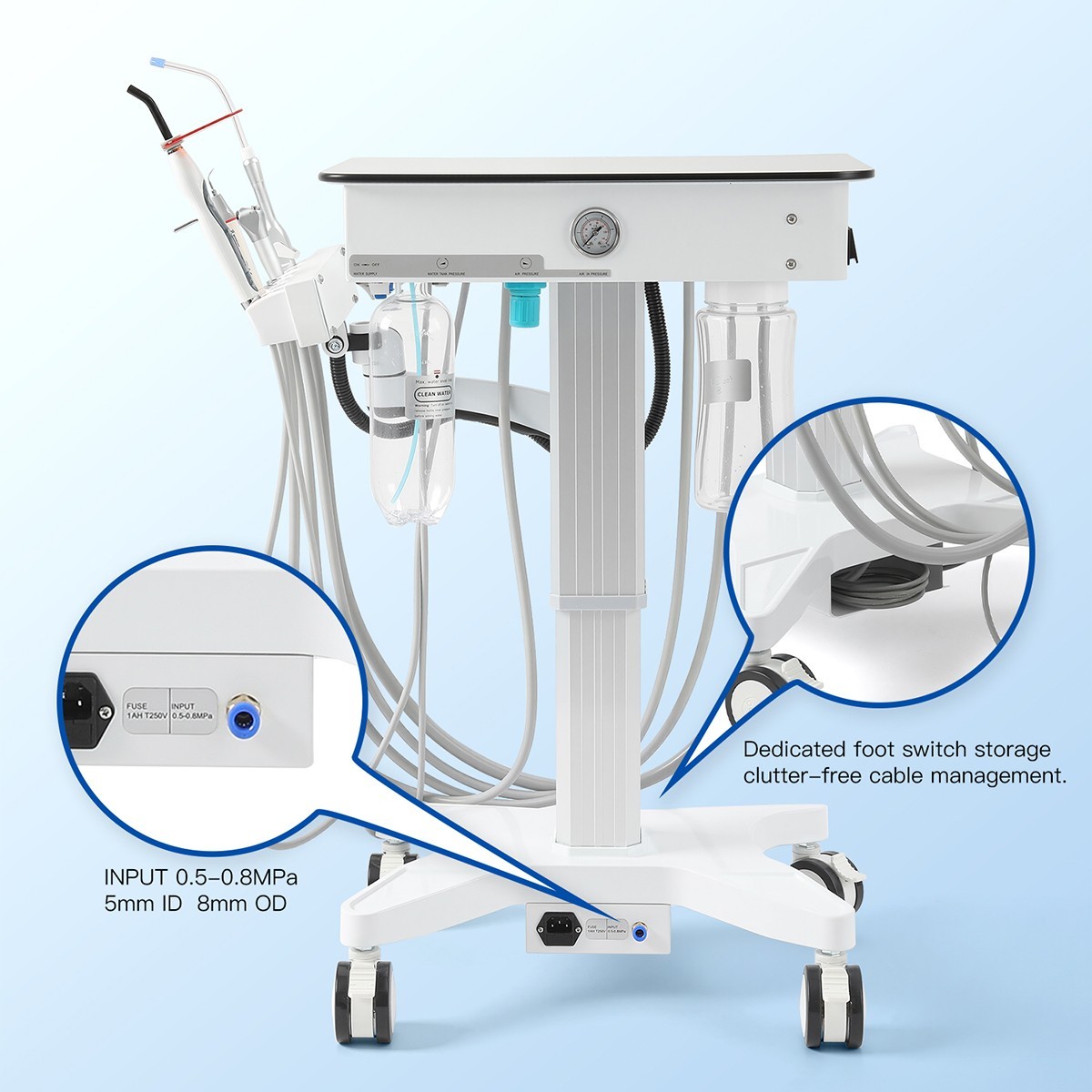 Unidad Dental Móvil con Elevación Eléctrica / Silla Plegable Portátil + Turbina