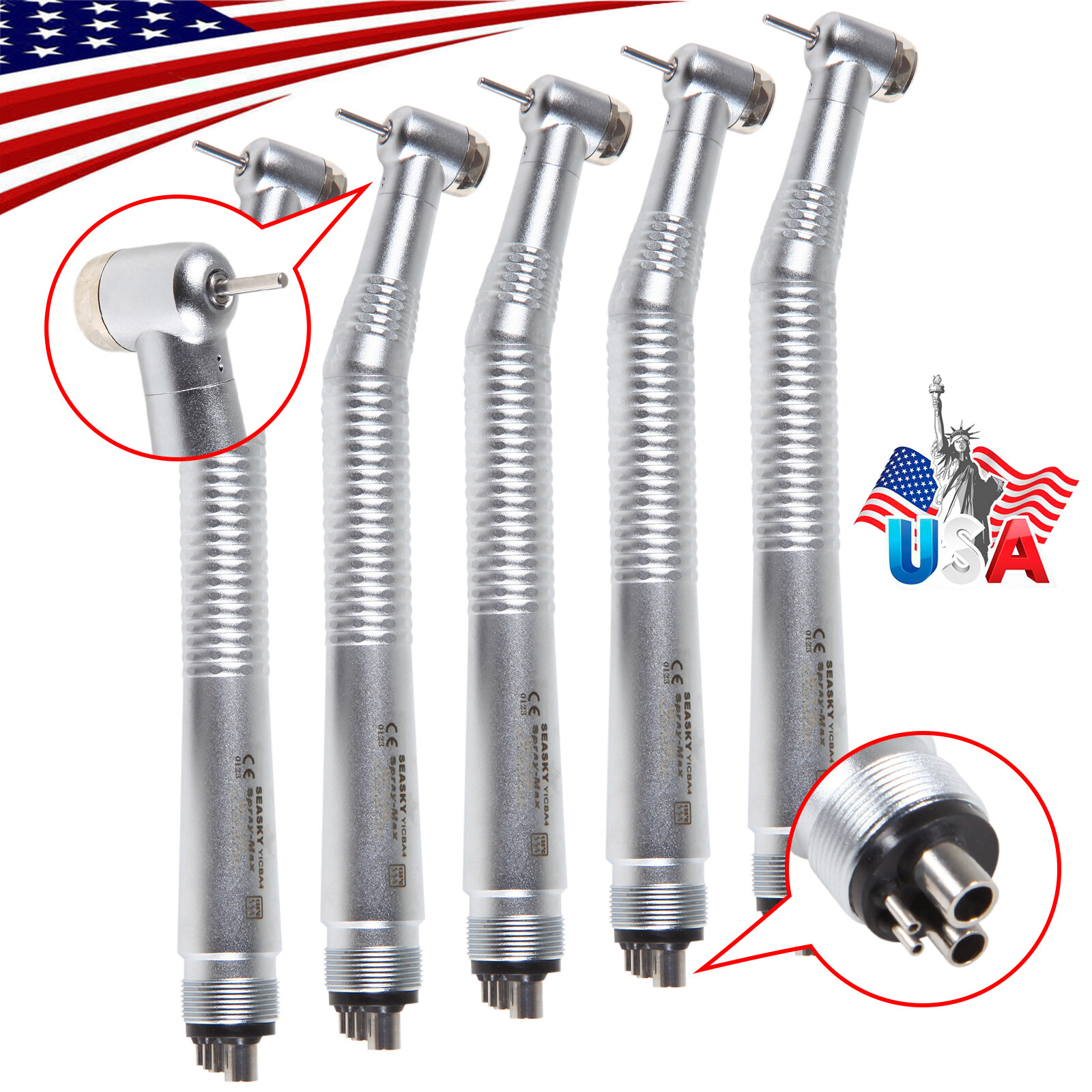 5Packs Dental High Speed Handpiece Standard Turbine w/ Wrench Key 4 Holes