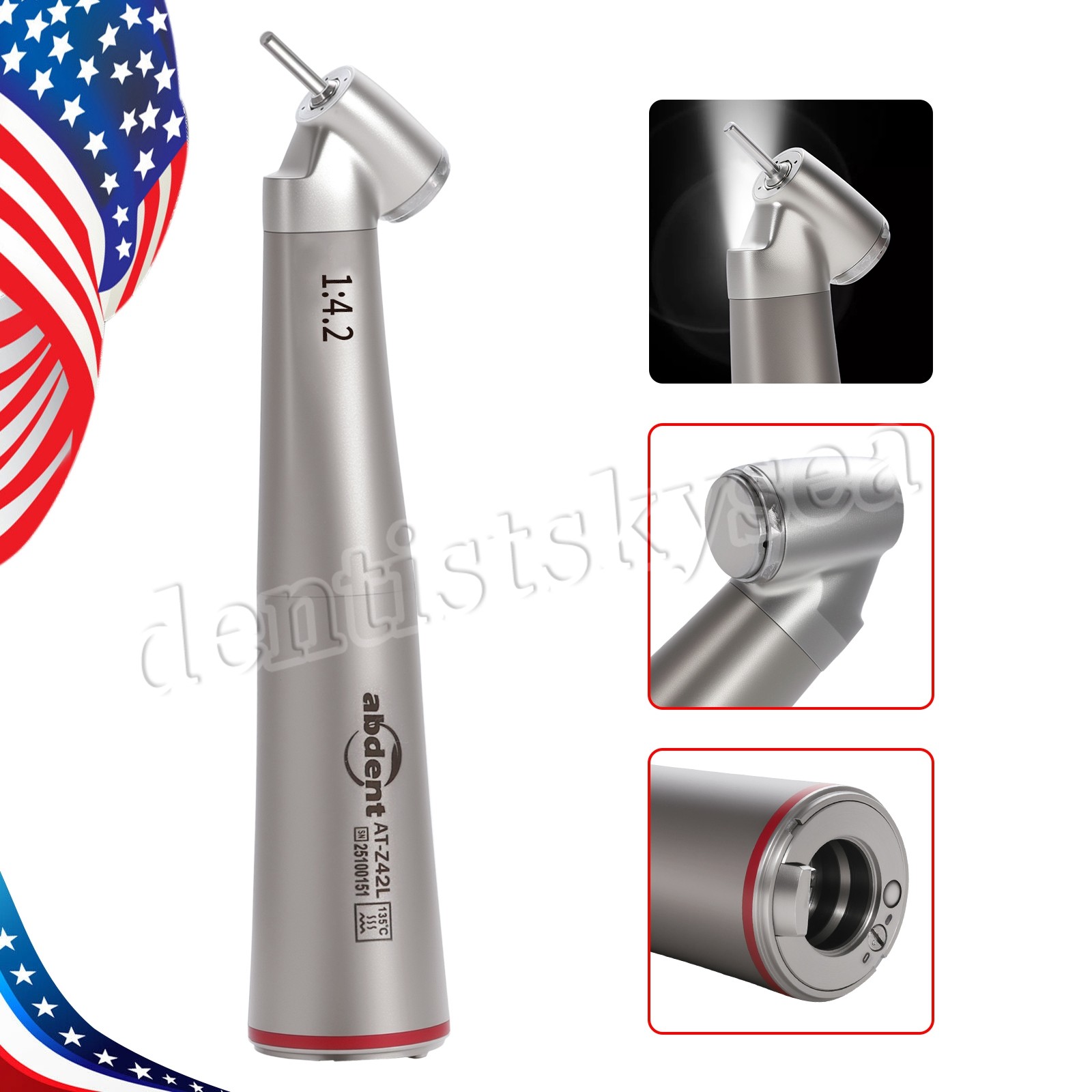 Abdent Dental 1:4.2 LED Fiber Optic Quattro Spray Contra Angle Handpiece