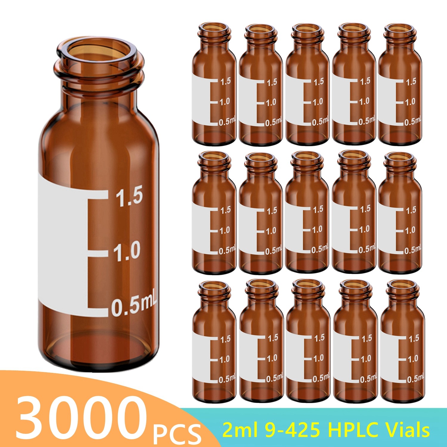 3000pcs 9mm Screw Thread Autosampler Vials 2ml 9-425 Glass Bottle Writing Patch