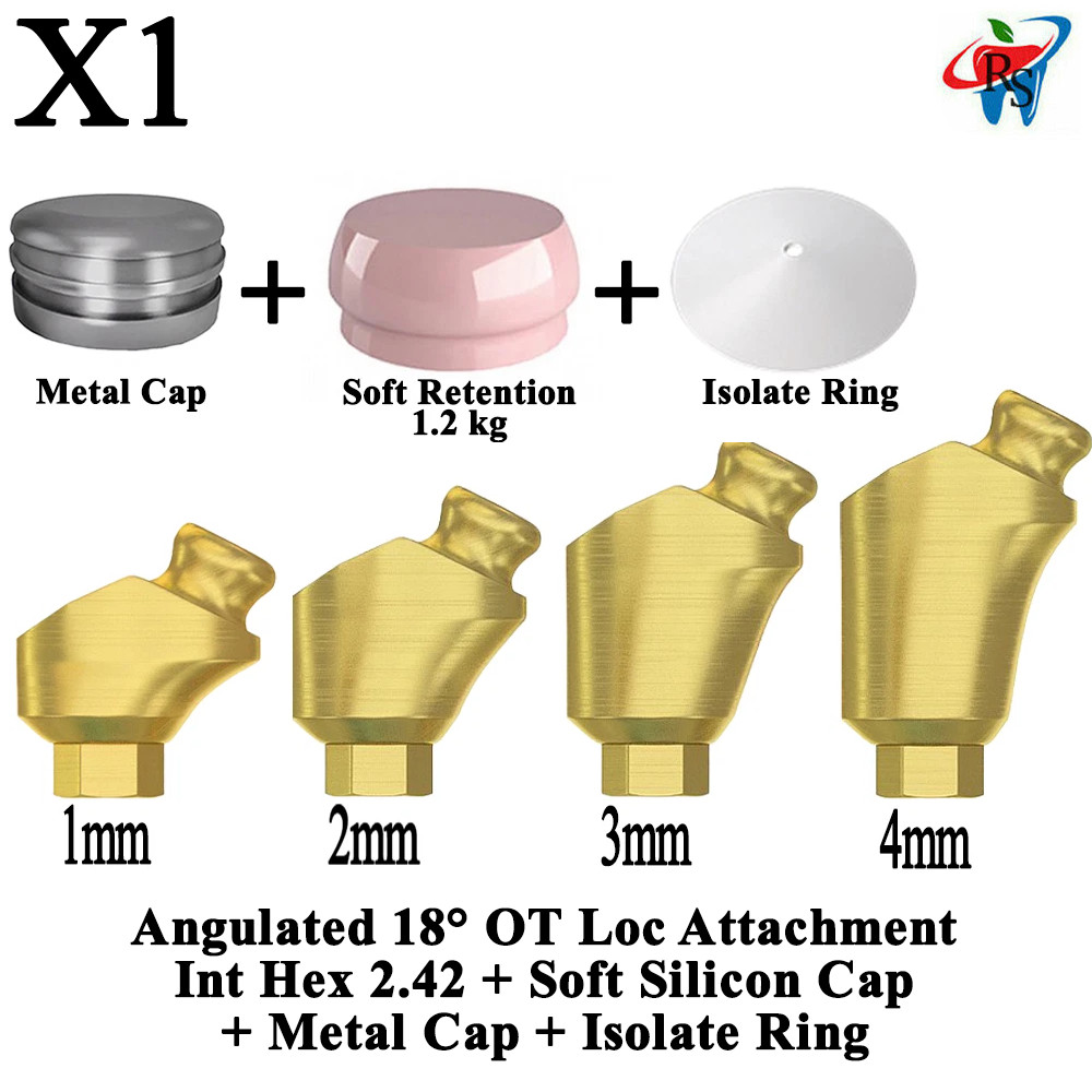 1x Kit Angled 18° OT Loc Attachment Int Hex 2.42 Soft Silicone Metal Cap Ring