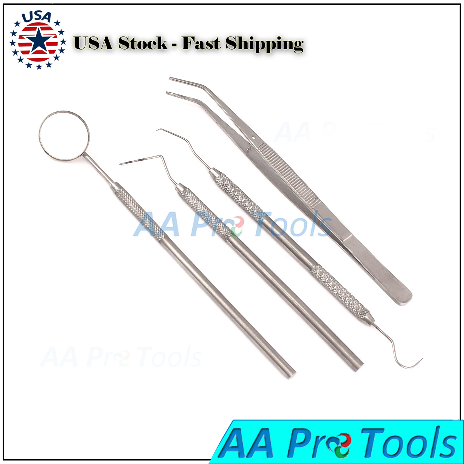 Basic Dental Instruments 4 PCS Set Mirror Handle Probe, Scaler & Pliers PR-0012