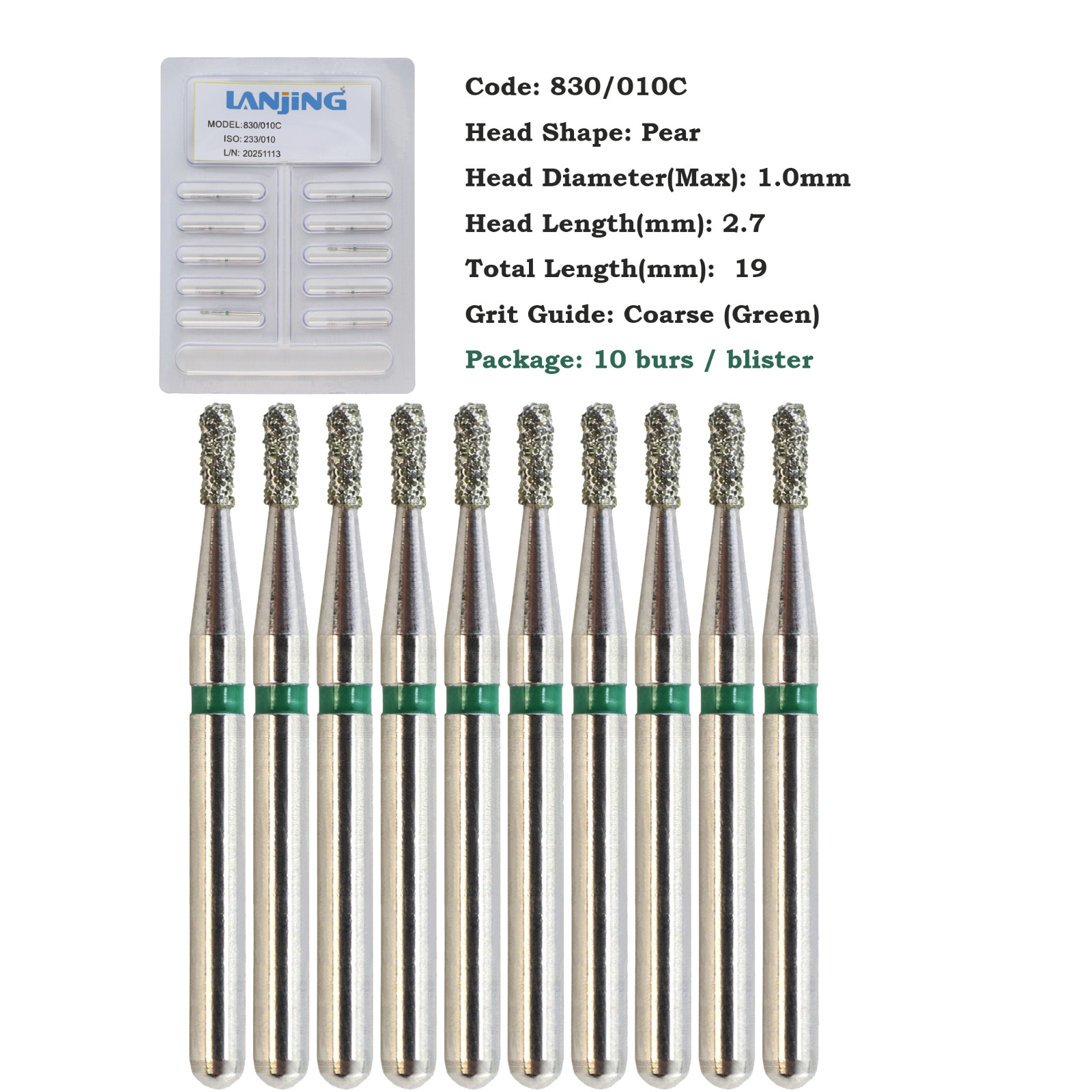 Multi-Use Pear 330 Diamond Burs FG 830/008M Coarse Medium Grit Friction Grip FG
