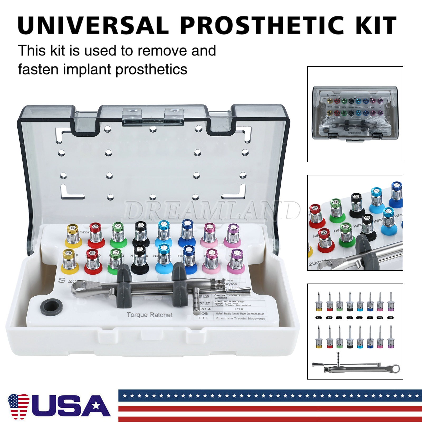 US Dental Universal Implant Prosthetic Kit Torque Wrench Screw Drivers Remover