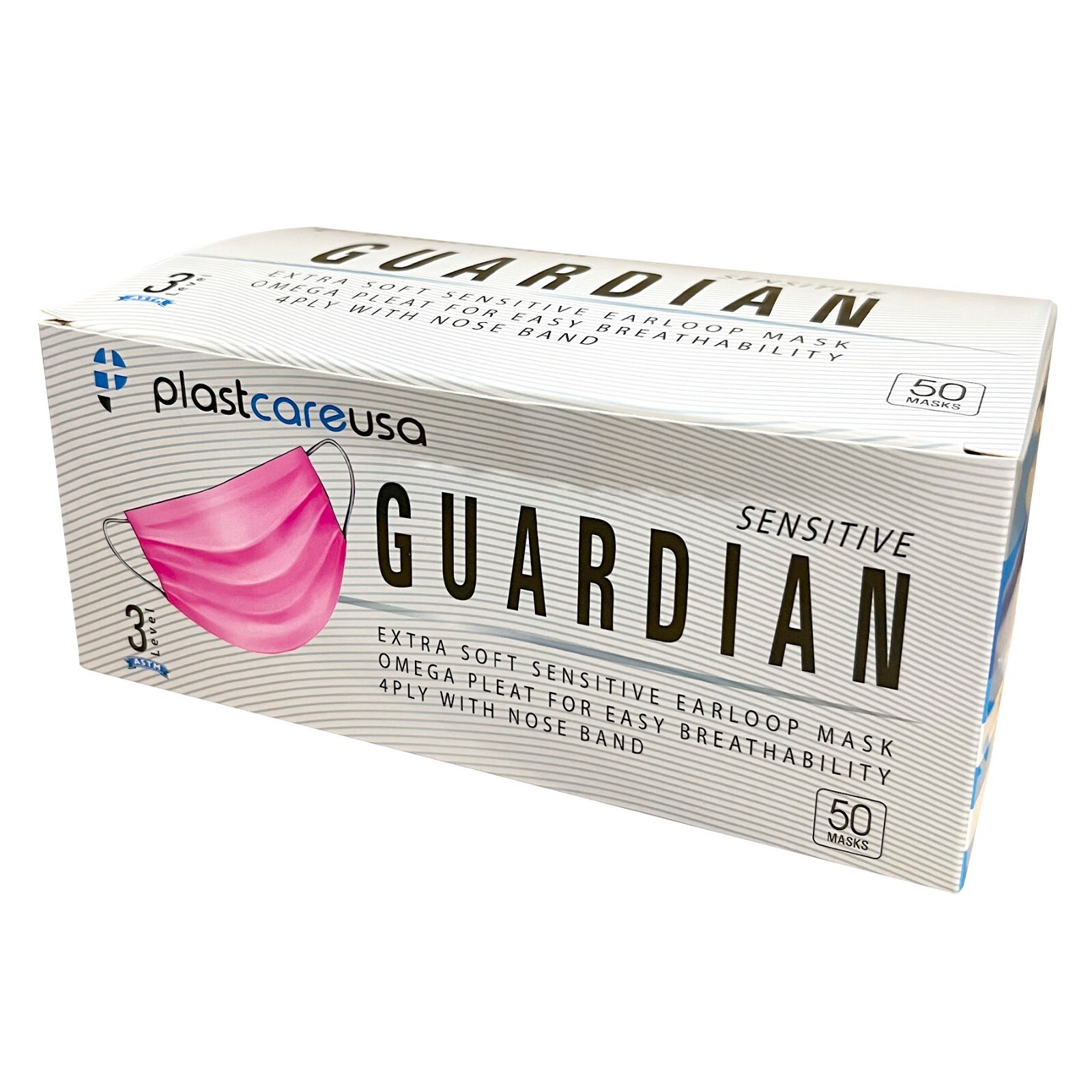 Pink Surgical Face Masks, ASTM Level 3 (Box of 50), Medical Disposable 4-Ply