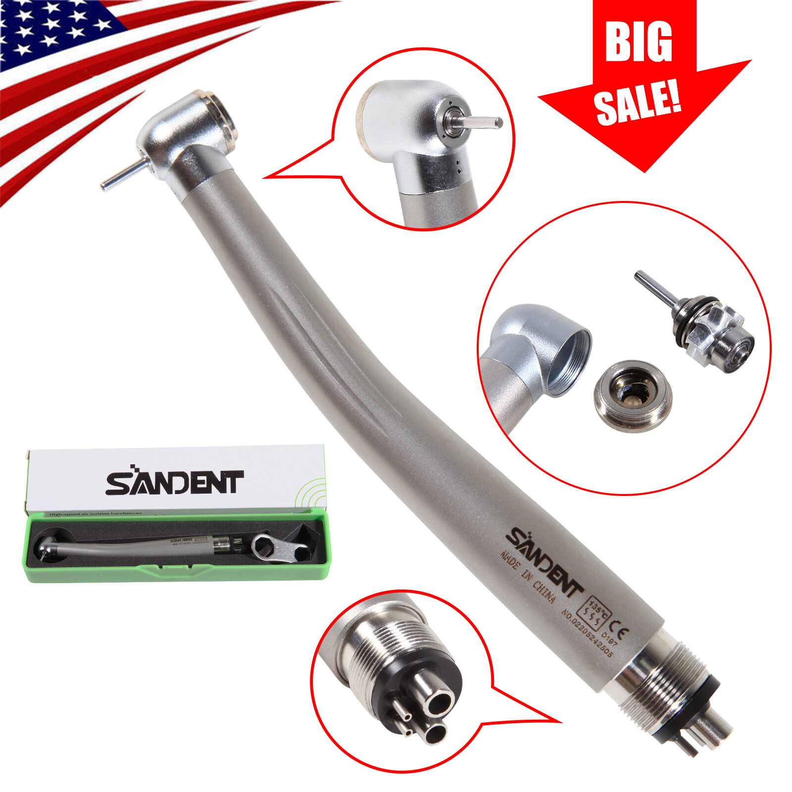10* SANDENT Dental High Speed Handpiece push button spray 4Hole Midwest fit NSK