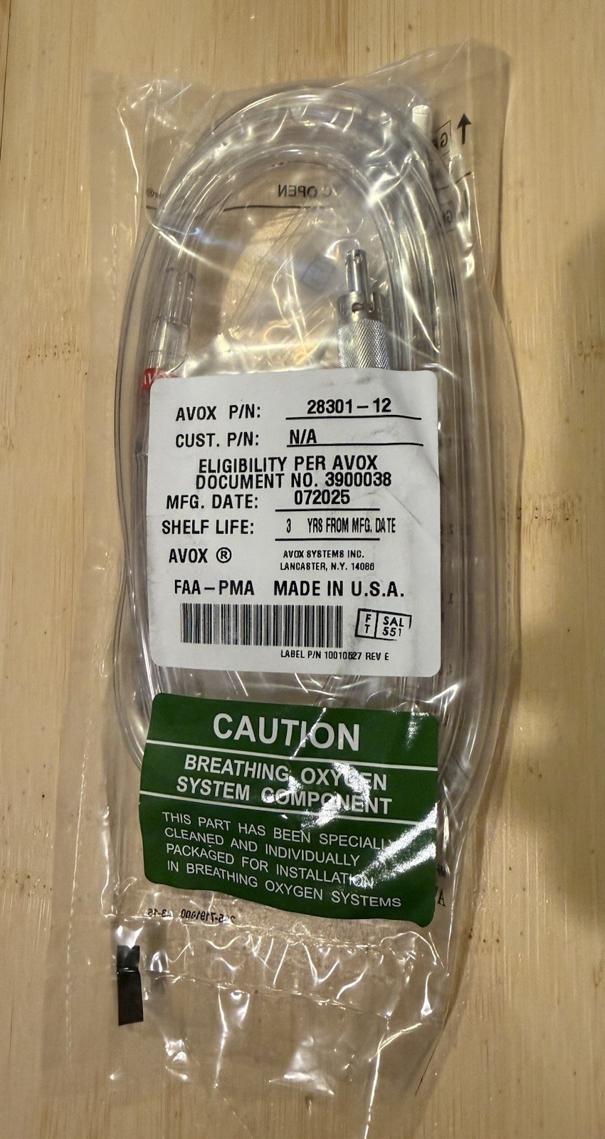 AVOX 28301-12 Breathing Oxygen System Tubing Assembly for Aviation purposes