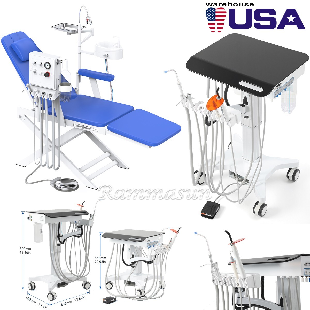 Unidad Dental Móvil con Elevación Eléctrica / Silla Plegable Portátil + Turbina