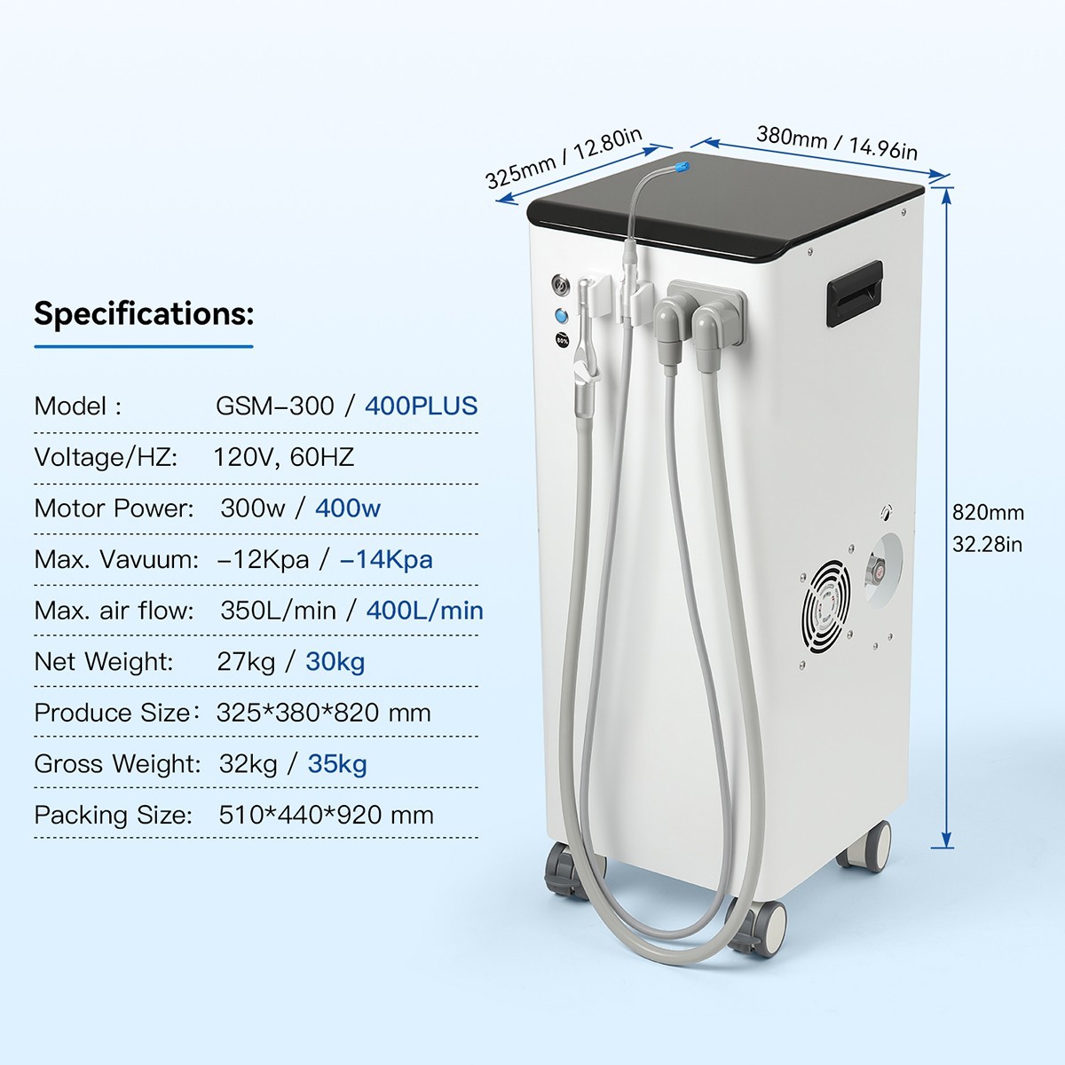 Portable Dental Suction Unit Mobile Suction Vacuum Pump Machine 400L/min AZDENT