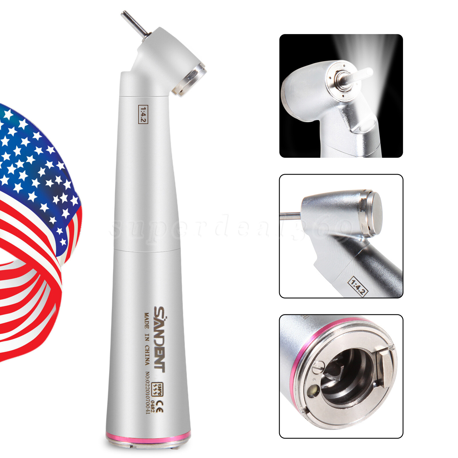 Dental 1:4.2 45° LED Fiber Optic Surgical Contra Angle Handpiece Inner channel