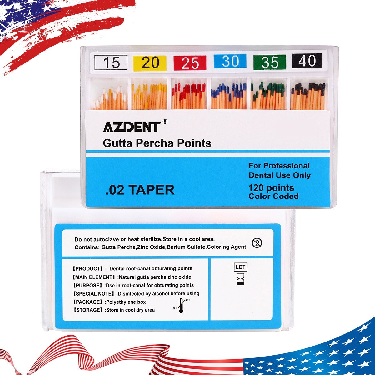 Dental Gutta Percha Points 0.02,15-40# Taper Assorted for Endodontic Root Canal