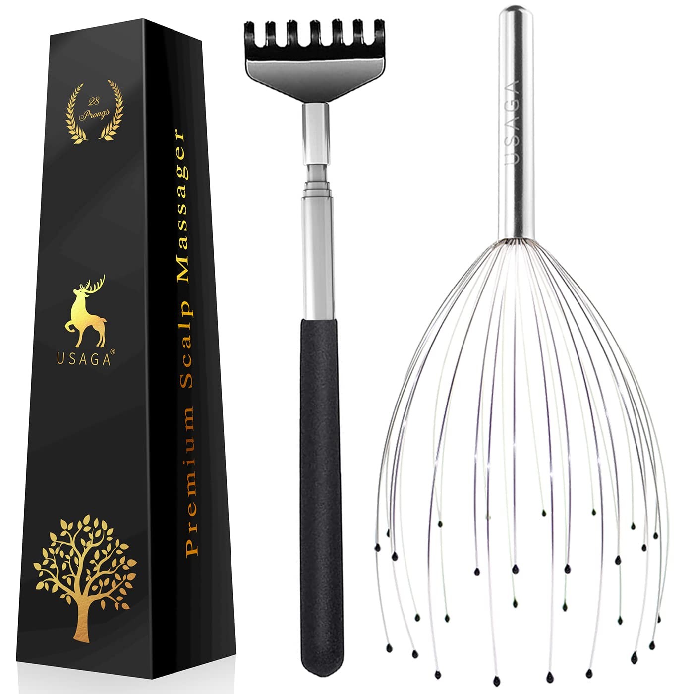 USAGA 28 Fingers (3rd Generation) Head Massager, 2 Count (Pack of 1), Silvery