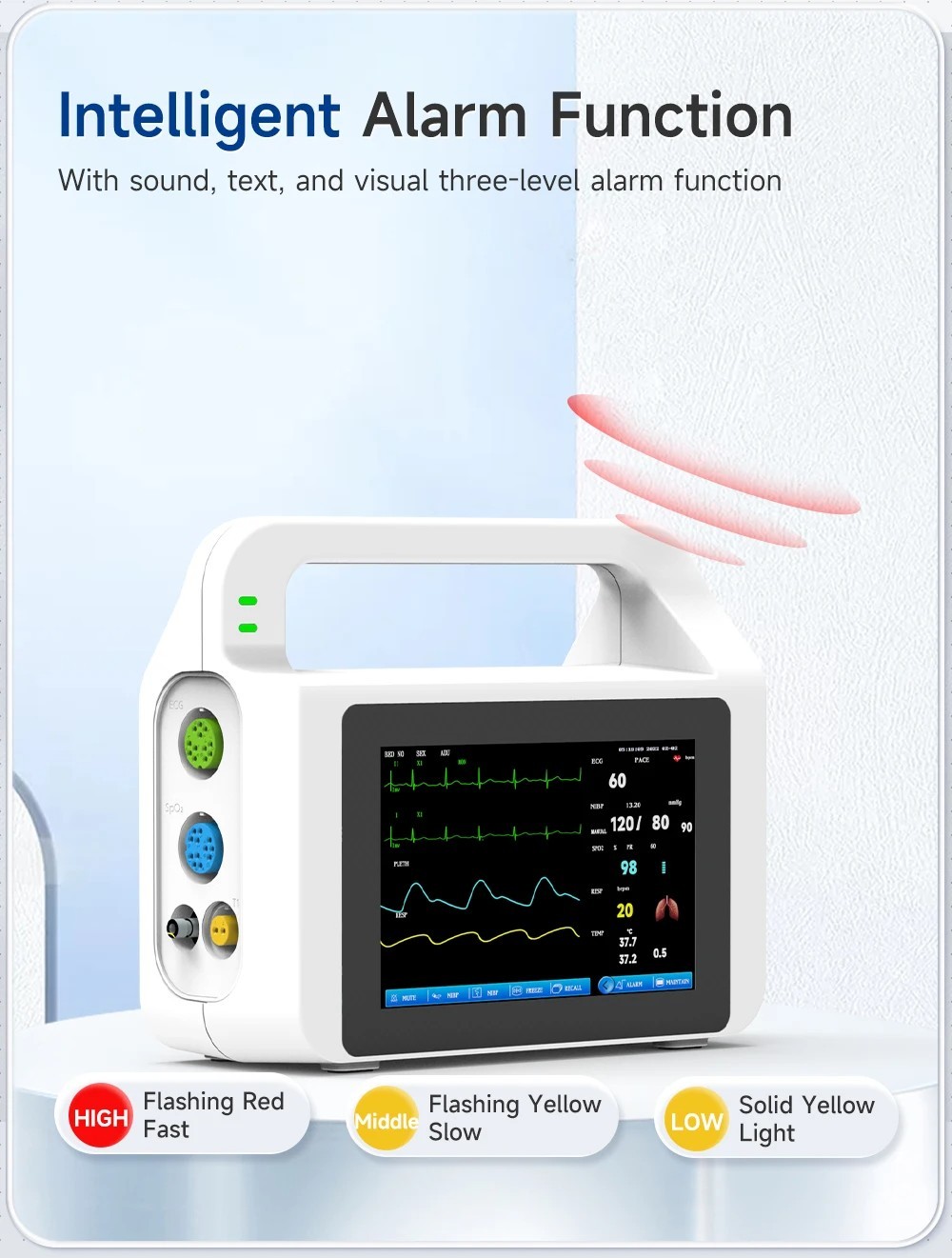 US Stock 5″ TouchScreen Portable 6-parameter Patient Monitor Vital Signs Monitor