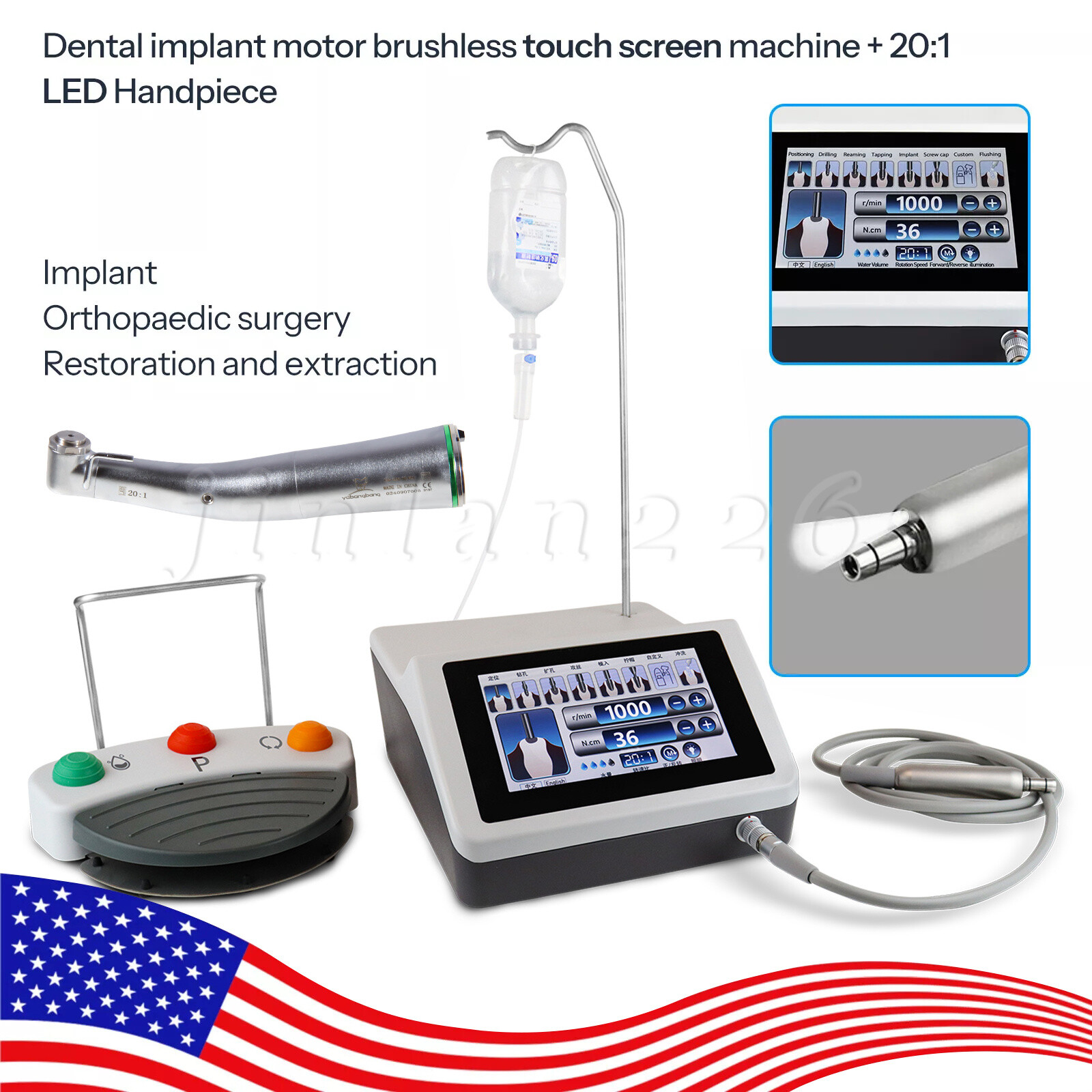 Dental Implant Surgical Brushless Motor Touch Screen with LED 20:1 Contra Angle