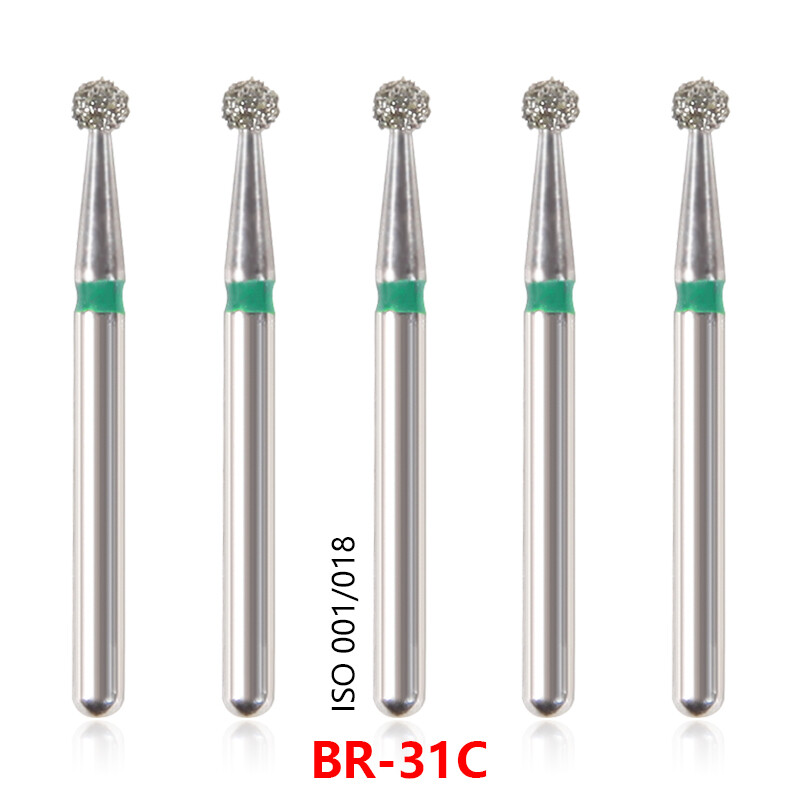 100*Dental Diamond Ball Round burs Mid FG 1.6mm for High Speed Handpiece BR-31C