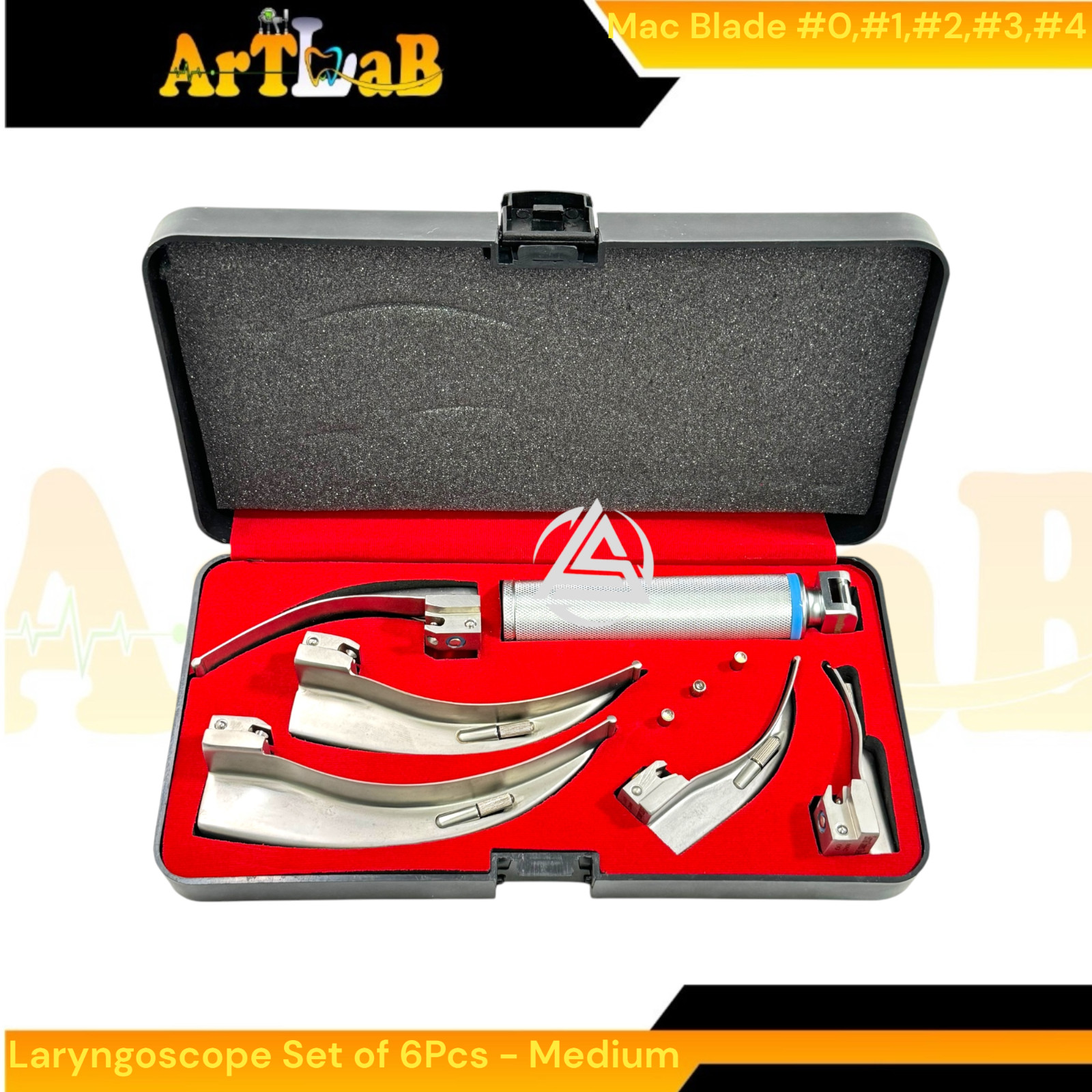 6pcs Set EMT Fiber-Optic Laryngoscope with Mac Blades #0 to #4 & Medium Handle