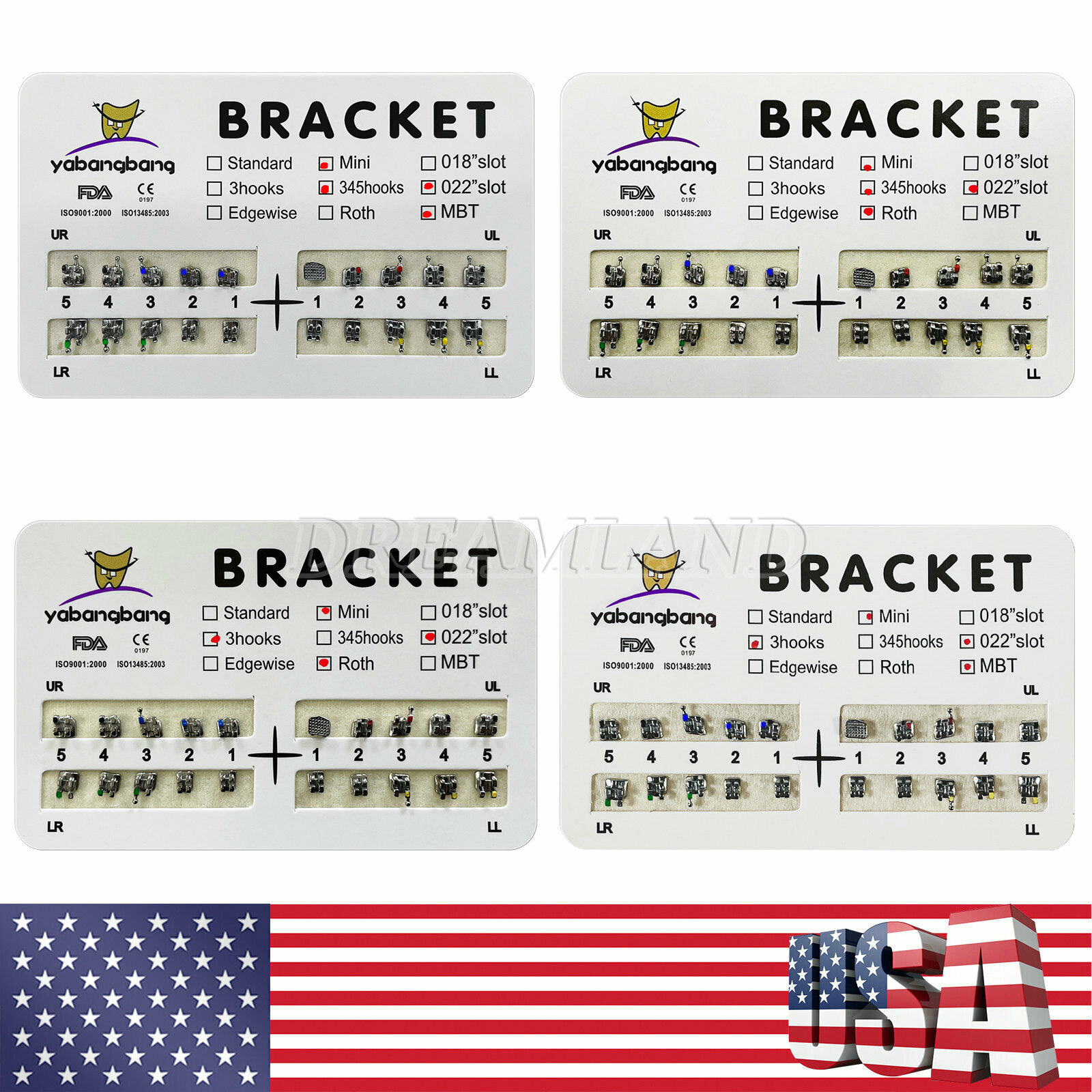 10 Packs/200pcs Dental Metal Orthodontic Brackets Braces Roth/MBT Slot.022