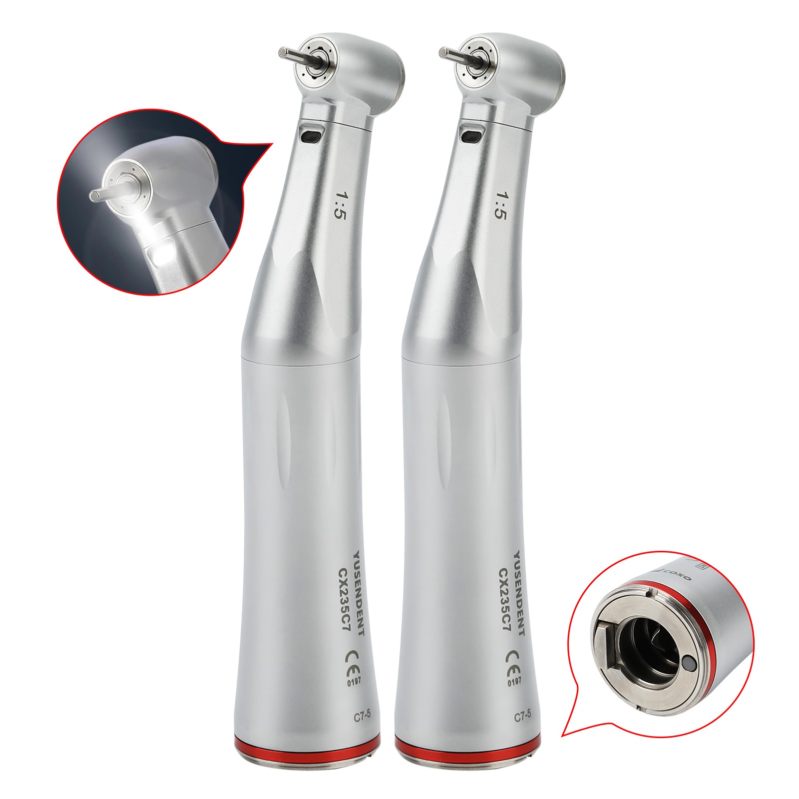 1-10*COXO CX235C7-5 Dental Fiber Optic LED 1:5 Contra Angle Handpiece F/Kavo NSK